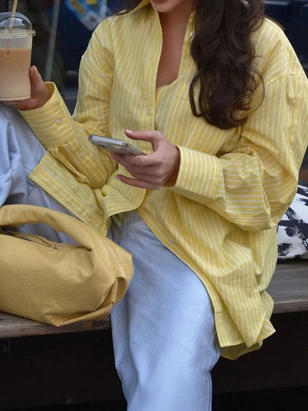 Devine Striped Collared Neck Long Sleeve Shirt.