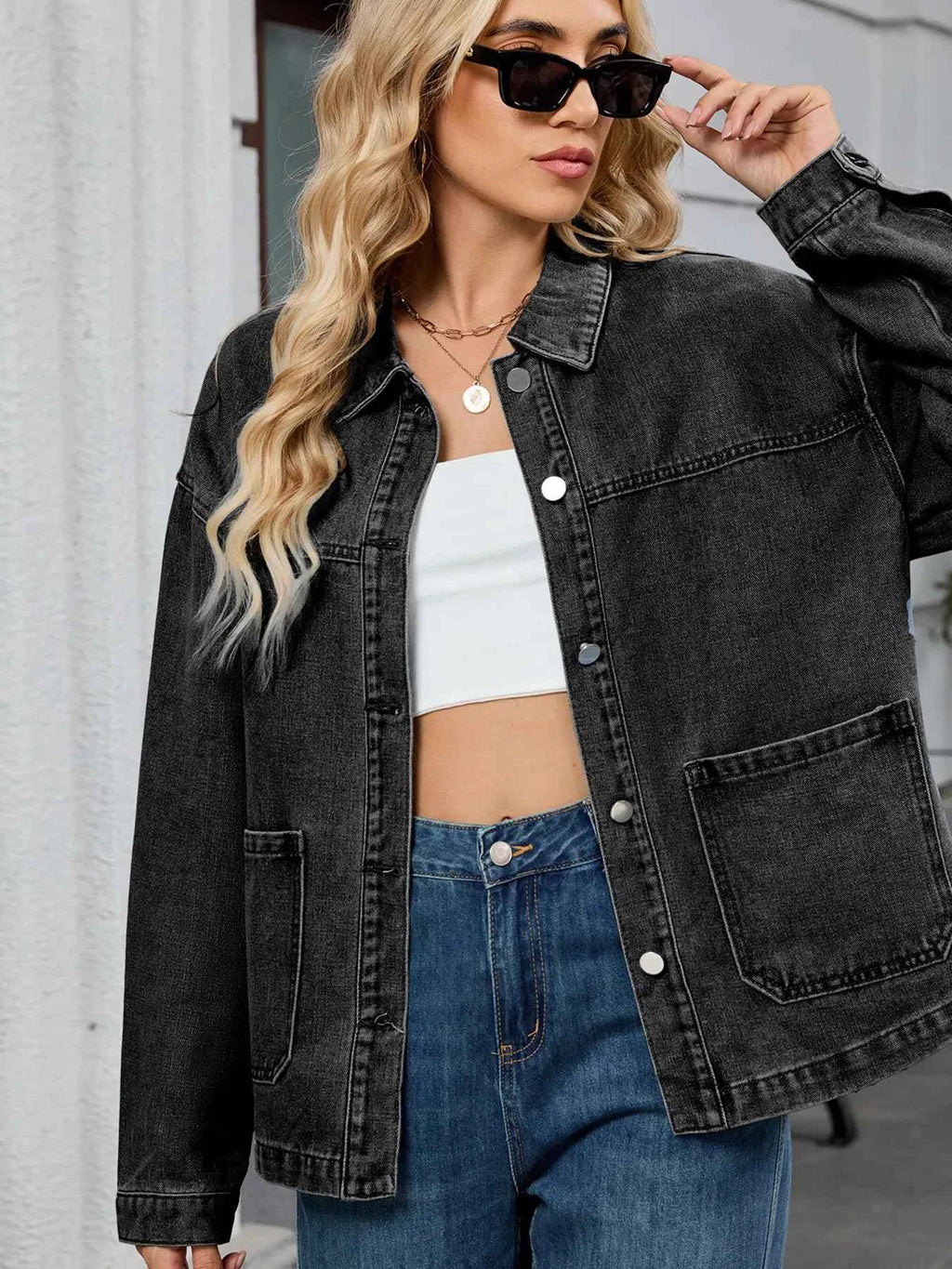 Washed Oversized Button Down Denim Jacket.