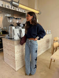 Fashion Casual Five-pointed Star Loose Straight Leg Denim Pants