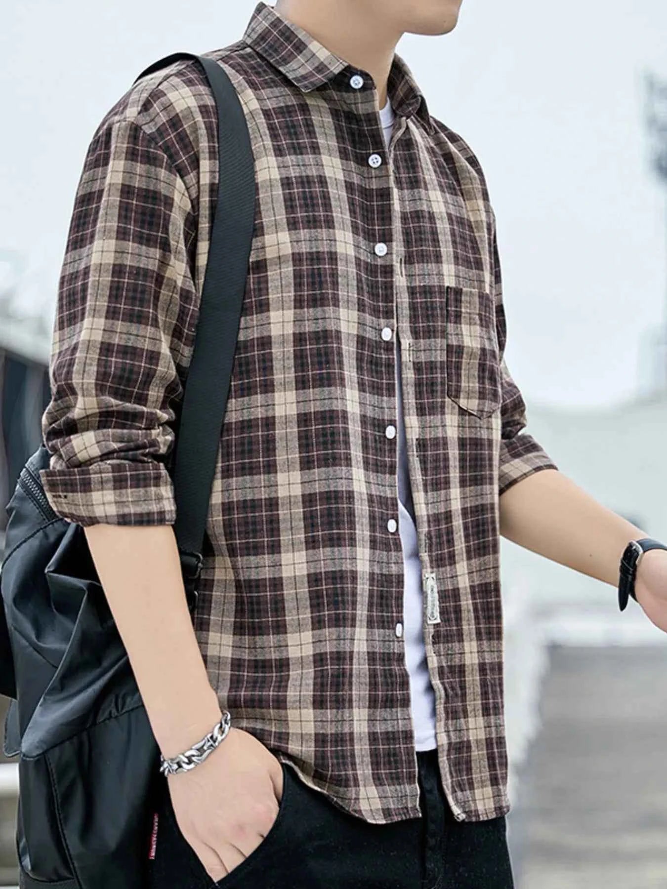 Men's Plus Size Casual Plaid Long Sleeve Shirt