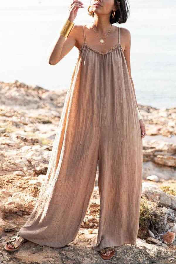 Plus-size Wide-leg Pants With A Cutout Back Womens Resort-style Casual Trousers