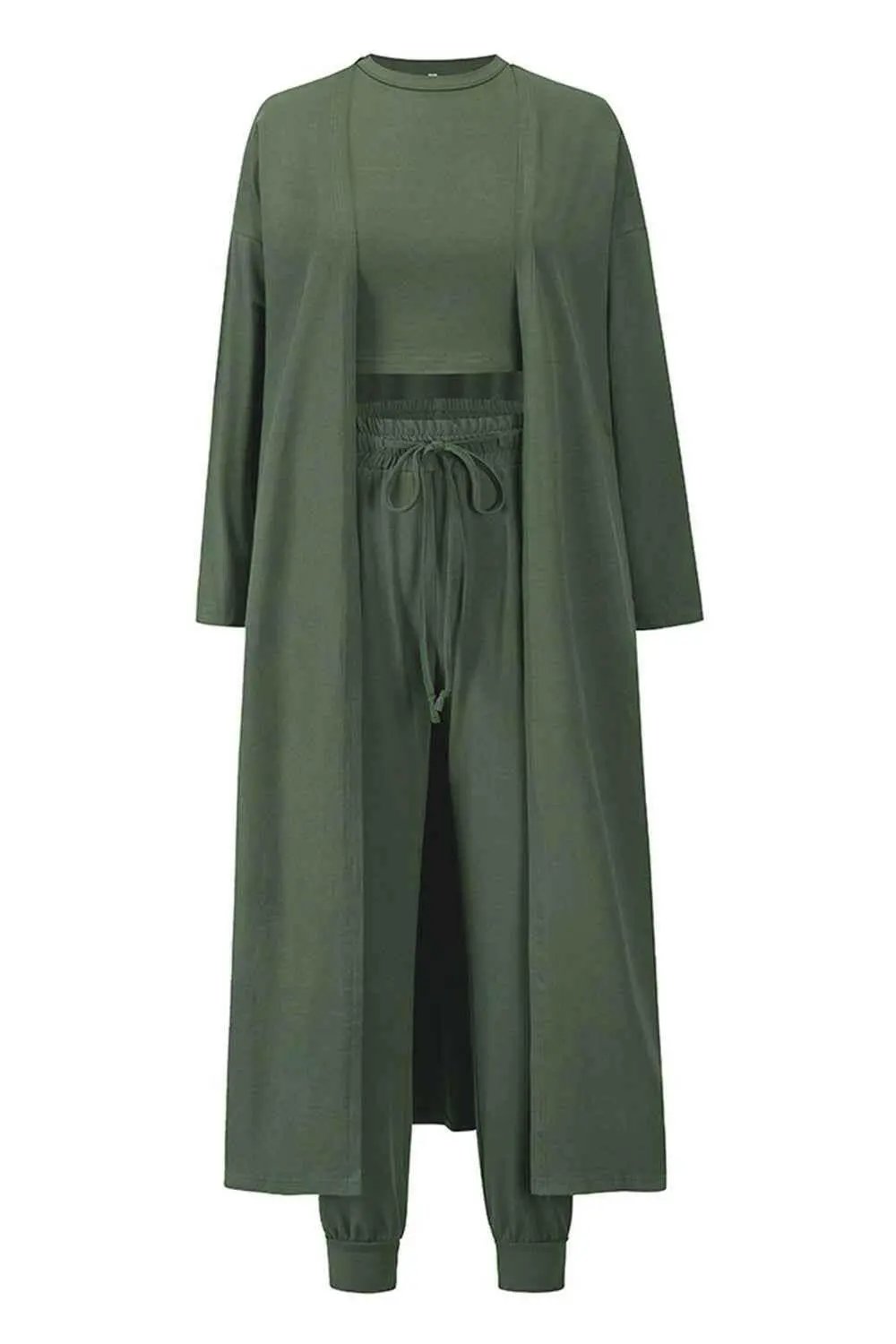 Tank, Pants, and Cardigan Set with Pockets.