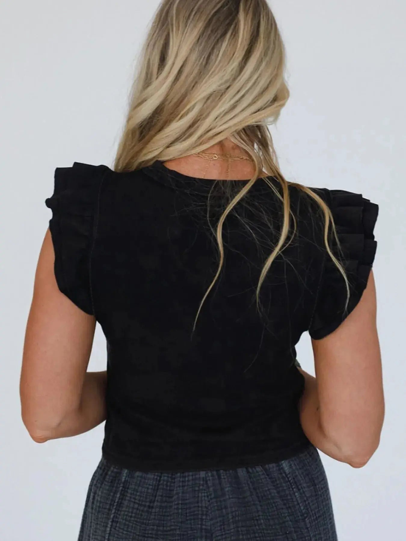 Ruffled Crew Neck Slim Fit Top.