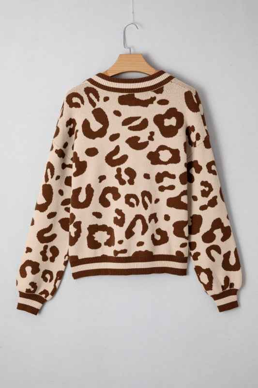 Leopard Knit V-Neck Sweater