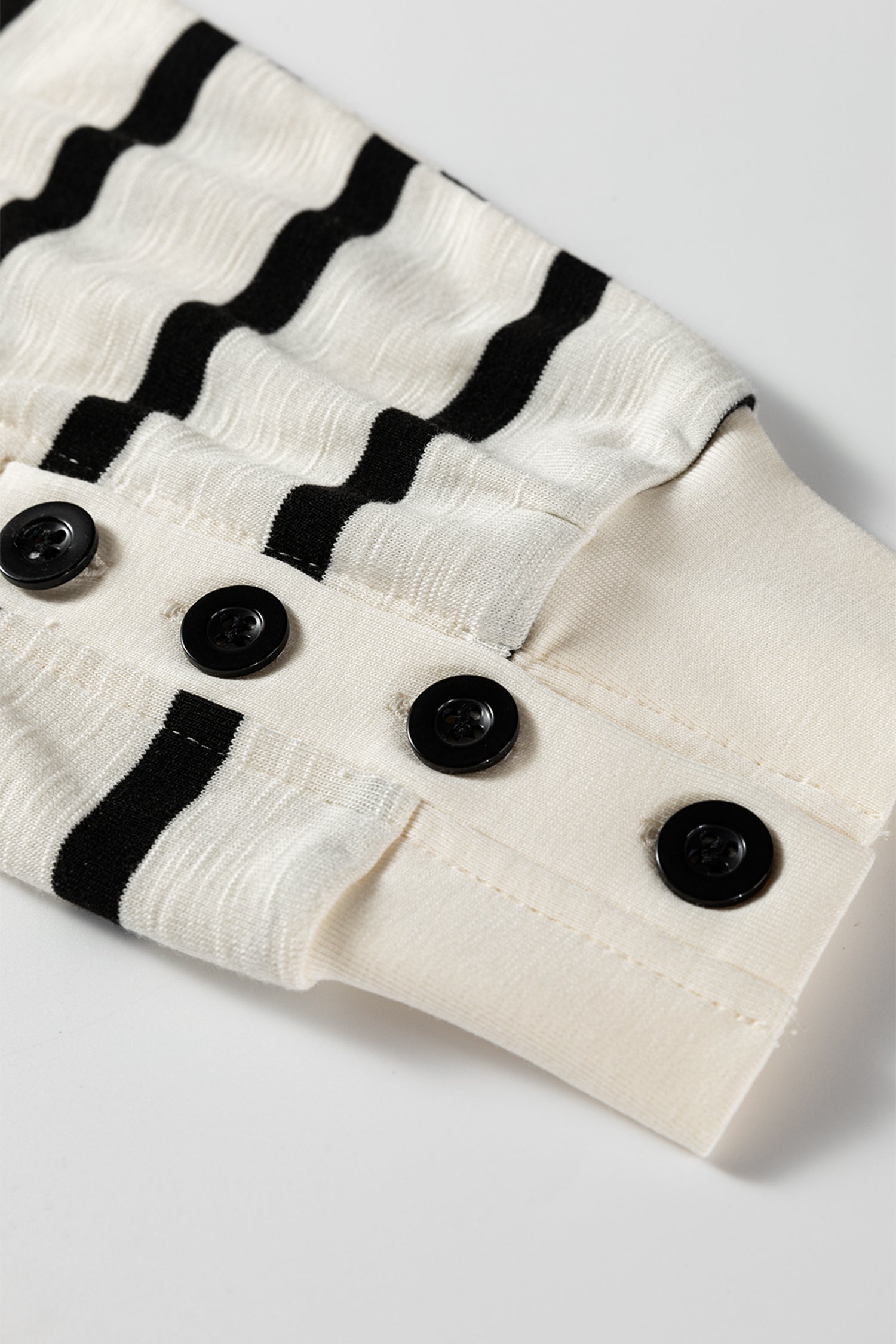 Black Stripe Ribbed Trim Button Cuff Long Sleeve Top Midi Skirt 2pcs Outfit