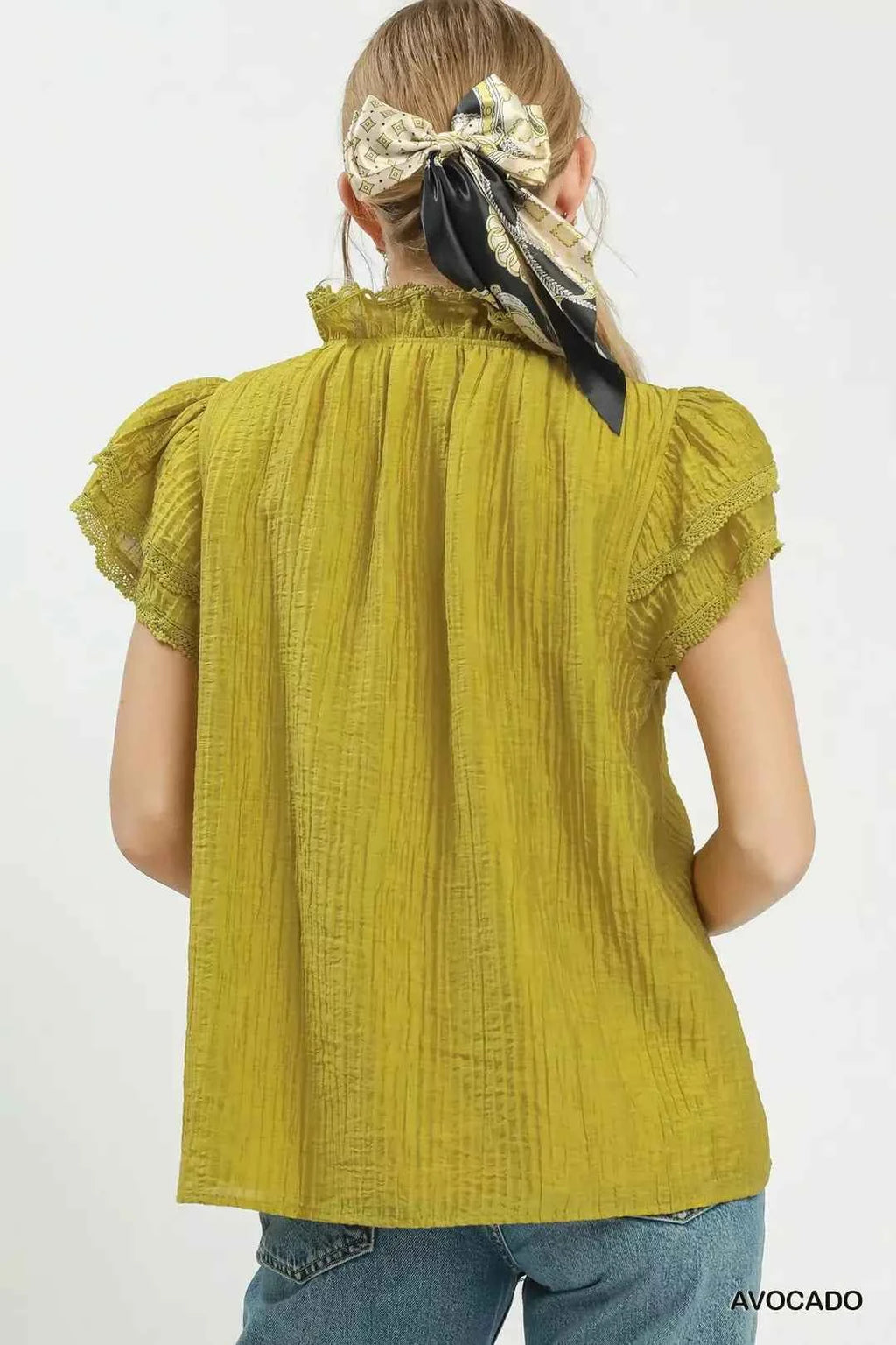 Umgee Lace Trim Ruffle Top