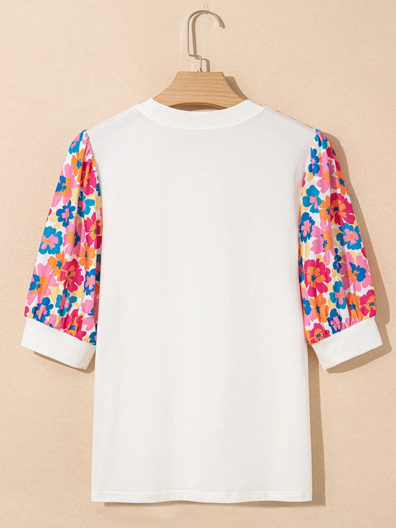 Floral Puff Sleeve Round Neck T-Shirt.