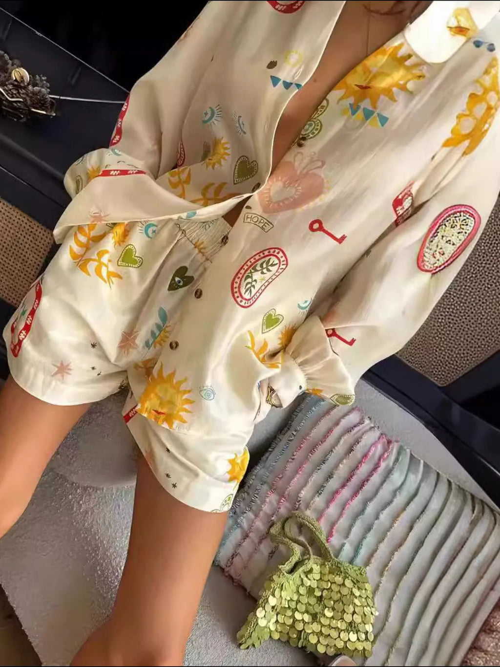 Sunny Long Sleeve Shirt and Shorts Set.