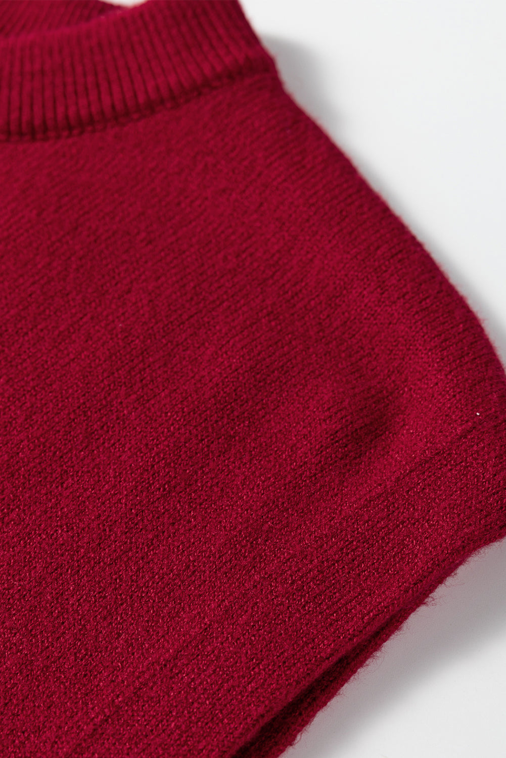 Racing Red Solid Color Crew Neck Knit Cap Sleeve Sweater Dear-Lover Dropshipping
