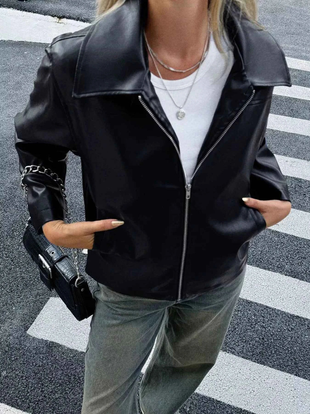 Zip Up Leather Jacket