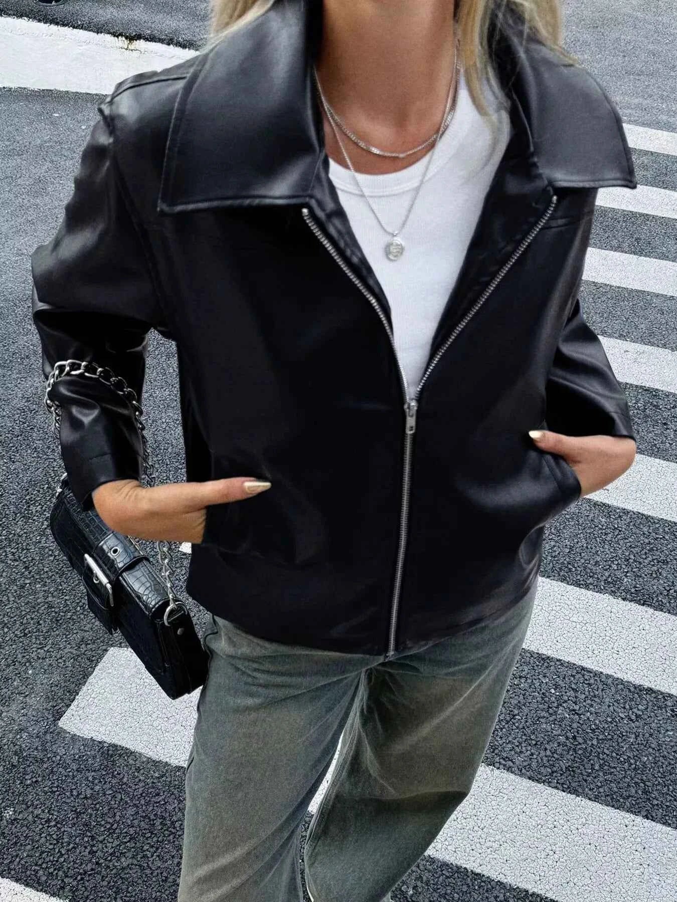 Zip Up Leather Jacket