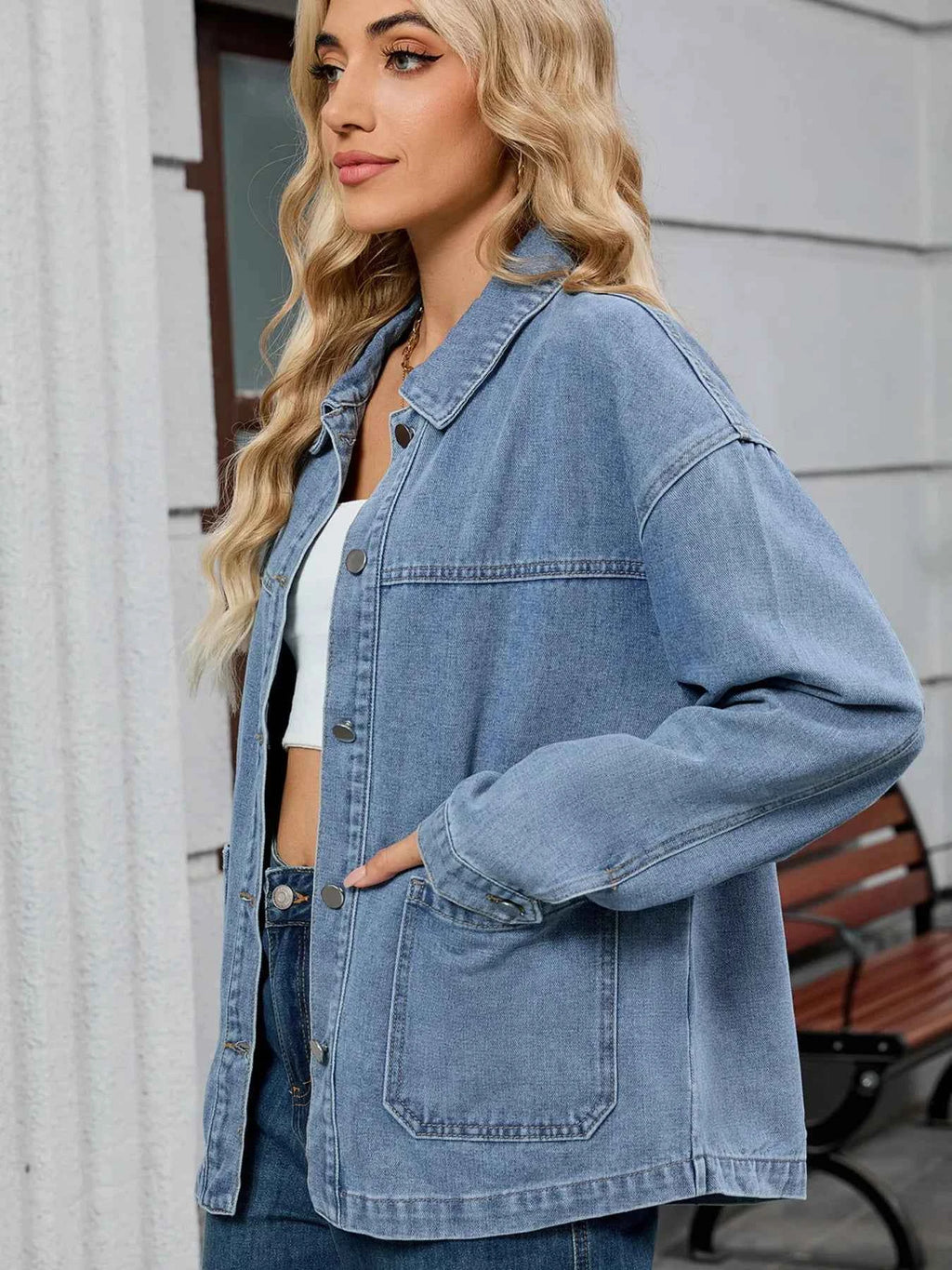 Washed Oversized Button Down Denim Jacket.