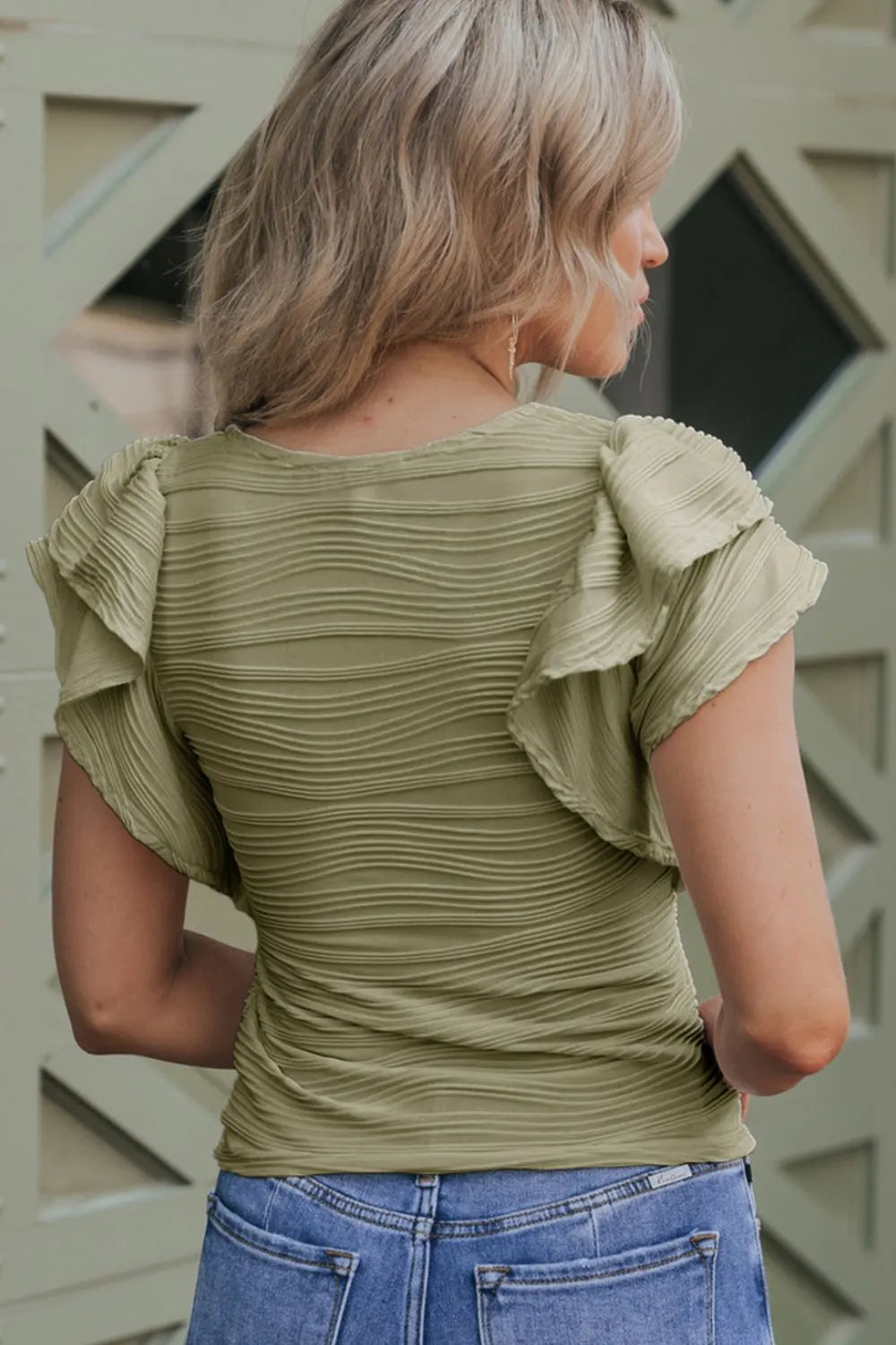 Ruffled Round Neck Textured Top.
