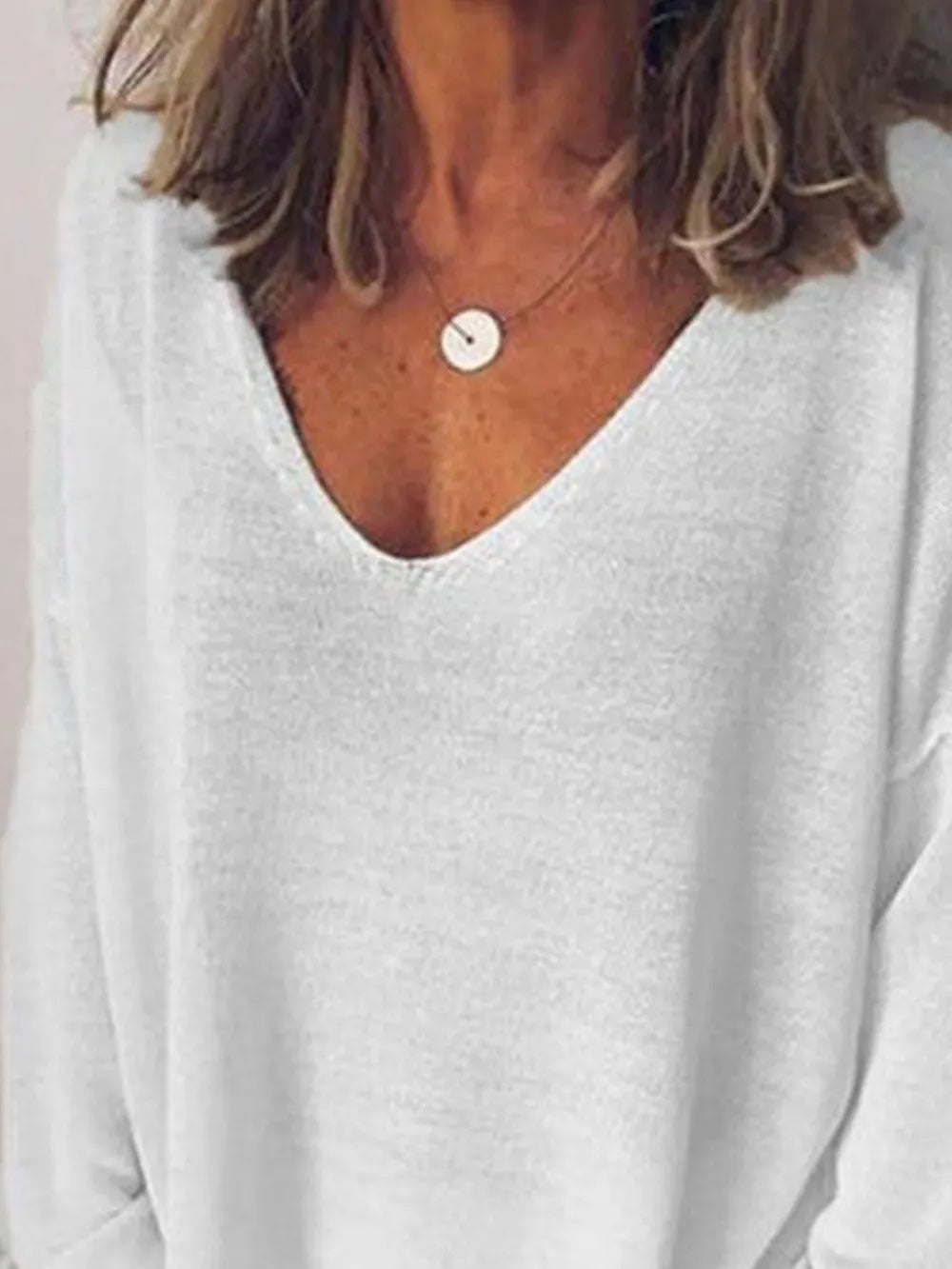 Full Size V-Neck Drop Shoulder Long Sleeve T-Shirt Plus Size.