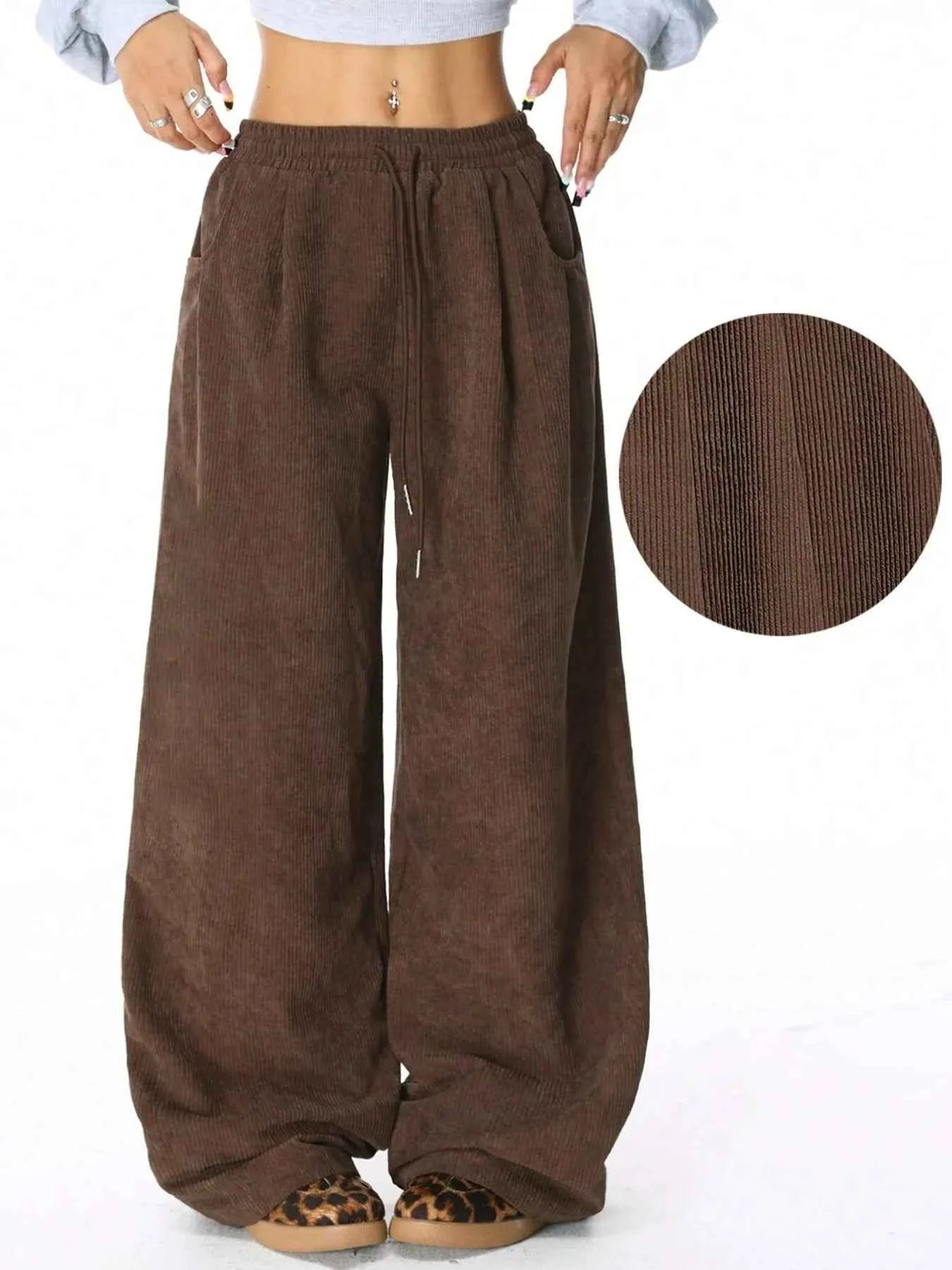 Drawstring Wide Leg Pants.