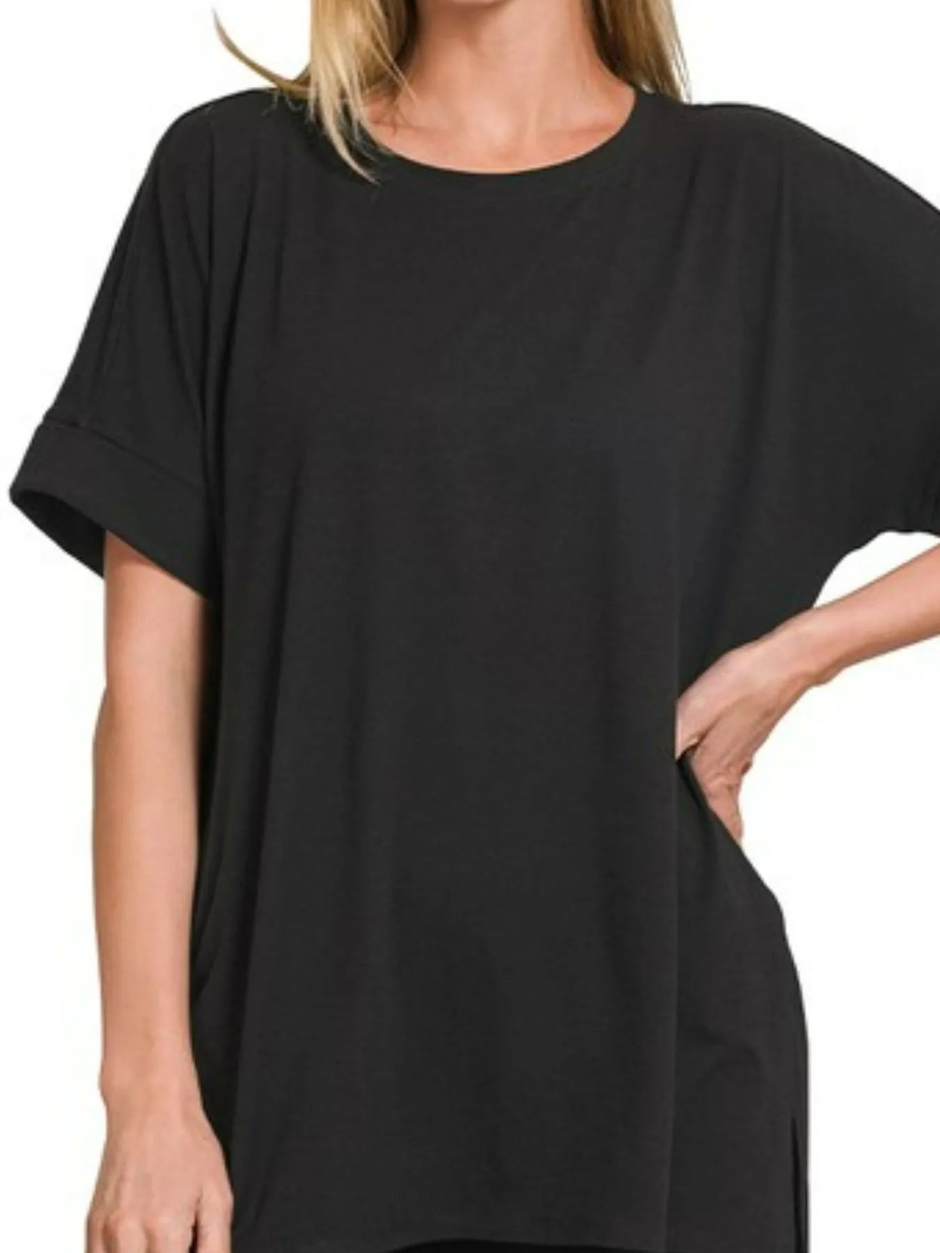 Zenana Brushed Dty Microfiber Round Neck Top and Biker Shorts Set.