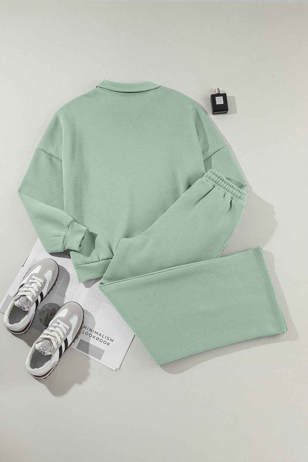 Clearly Aqua Drop Shoulder Zip Up Jacket Drawstring Pants Active 2pcs Set