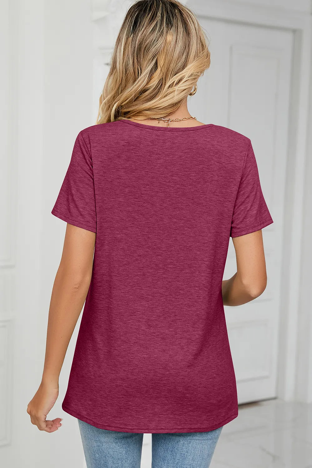 Ruched Heathered Short Sleeve T-Shirt.