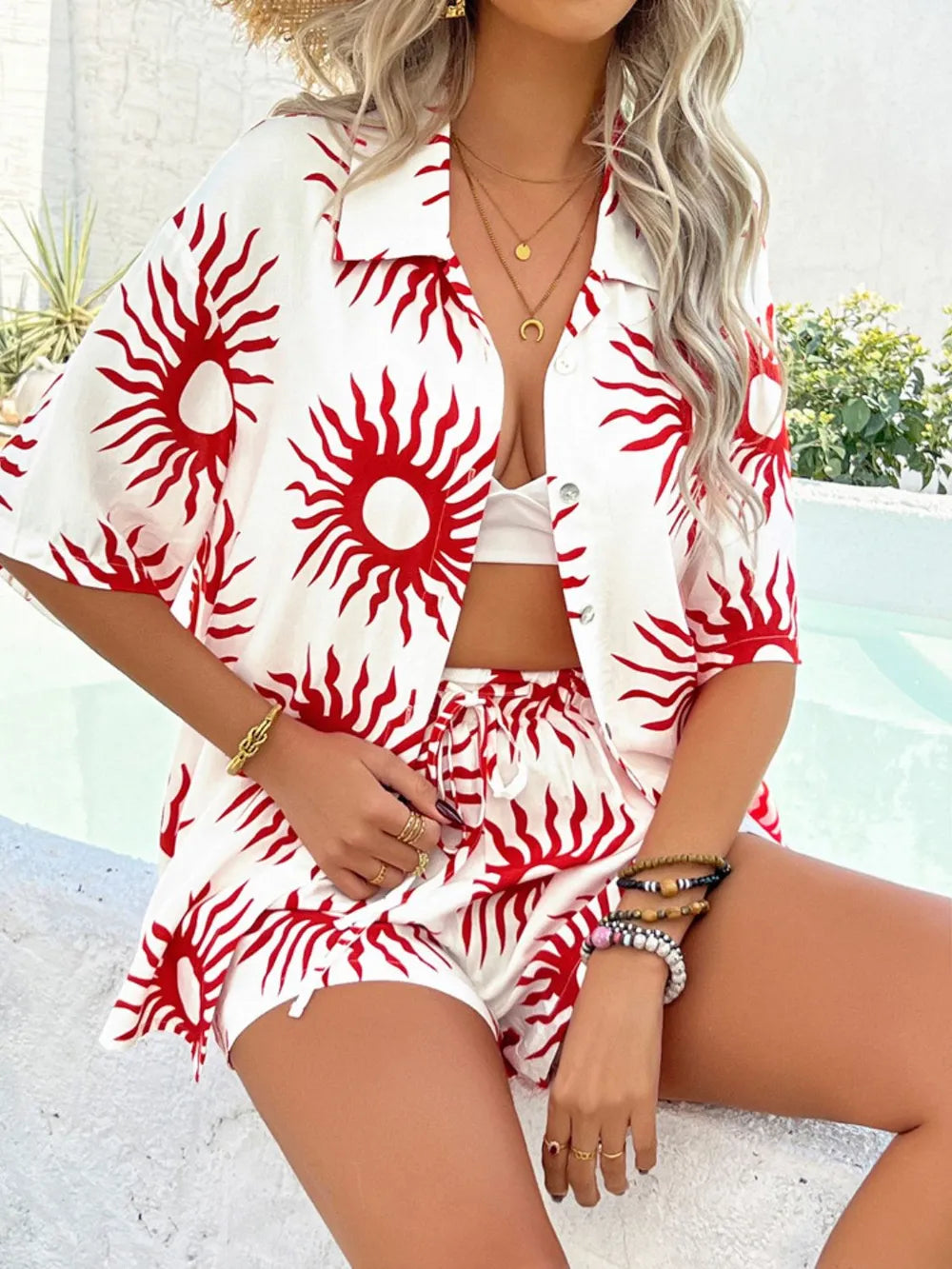 Neck Half Sleeve Top and Shorts Set WOMEN - CHIC TB