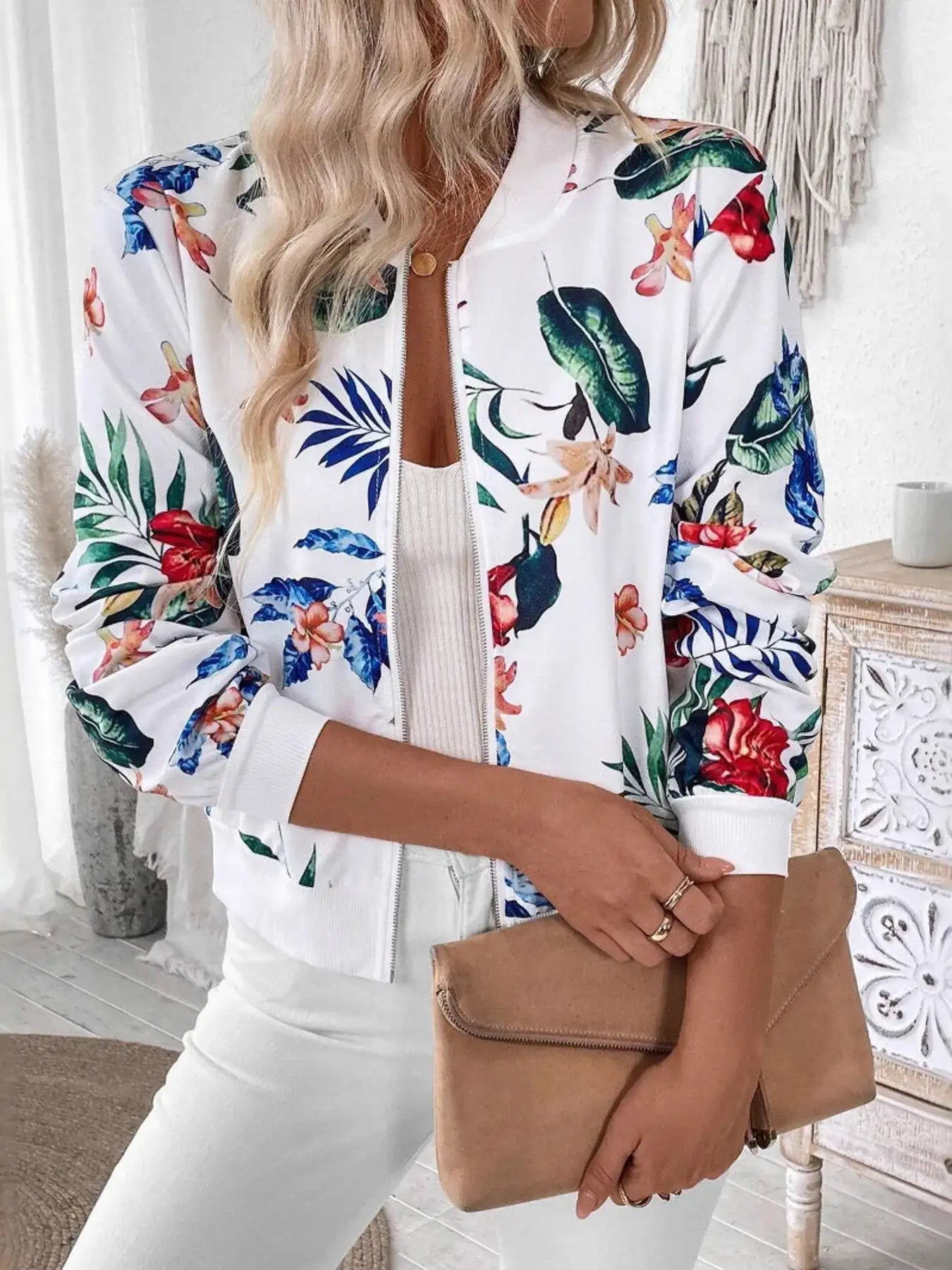 Printed Zip Up Long Sleeve Jacket.