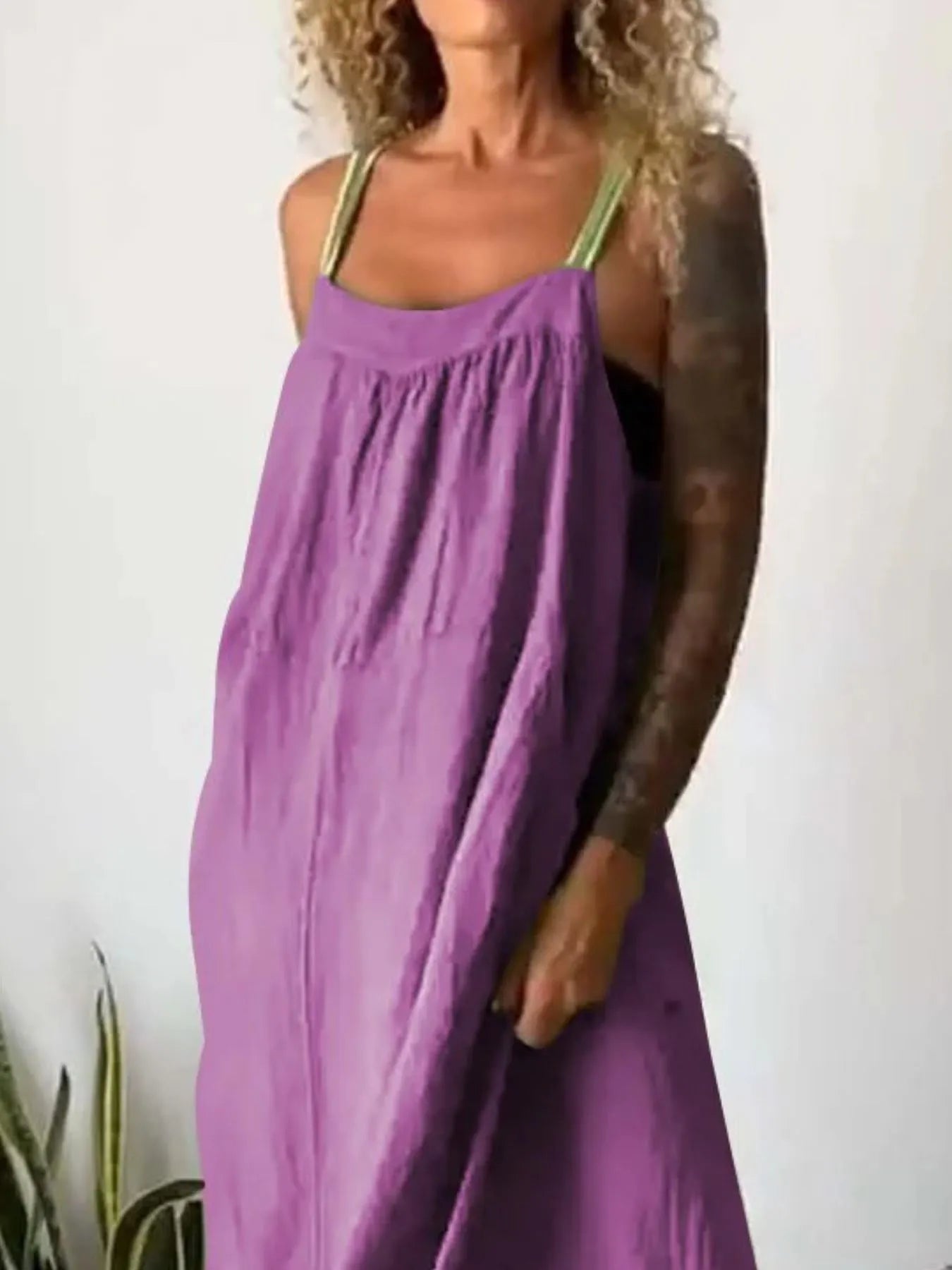 Full Size Ruched Cami Maxi Dress with Pockets Plus Size.