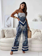 Stretchy Printed Cami Top And Wide Leg Pants Two Piece Set