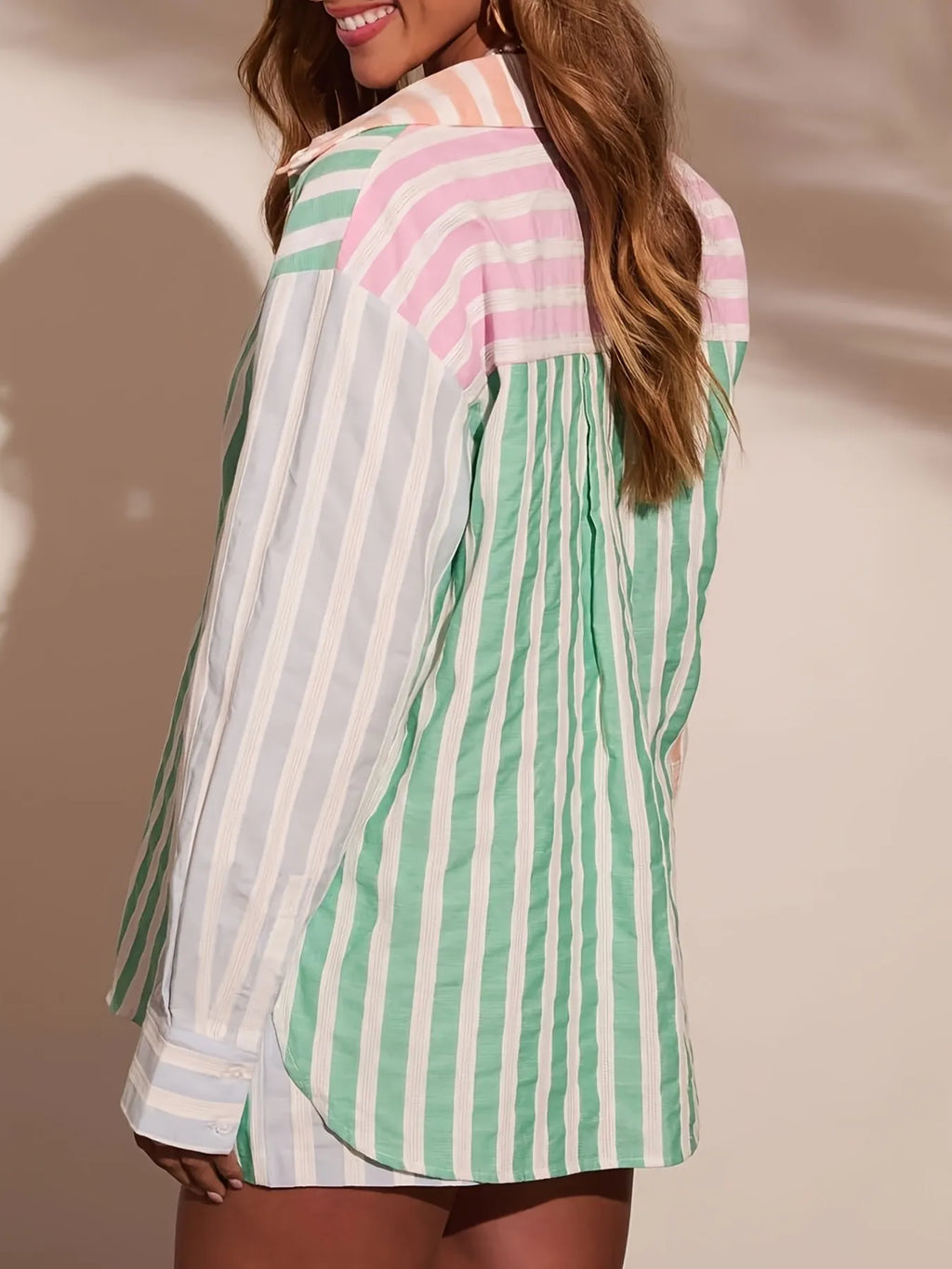 Striped Button Up Shirt and Shorts Set.