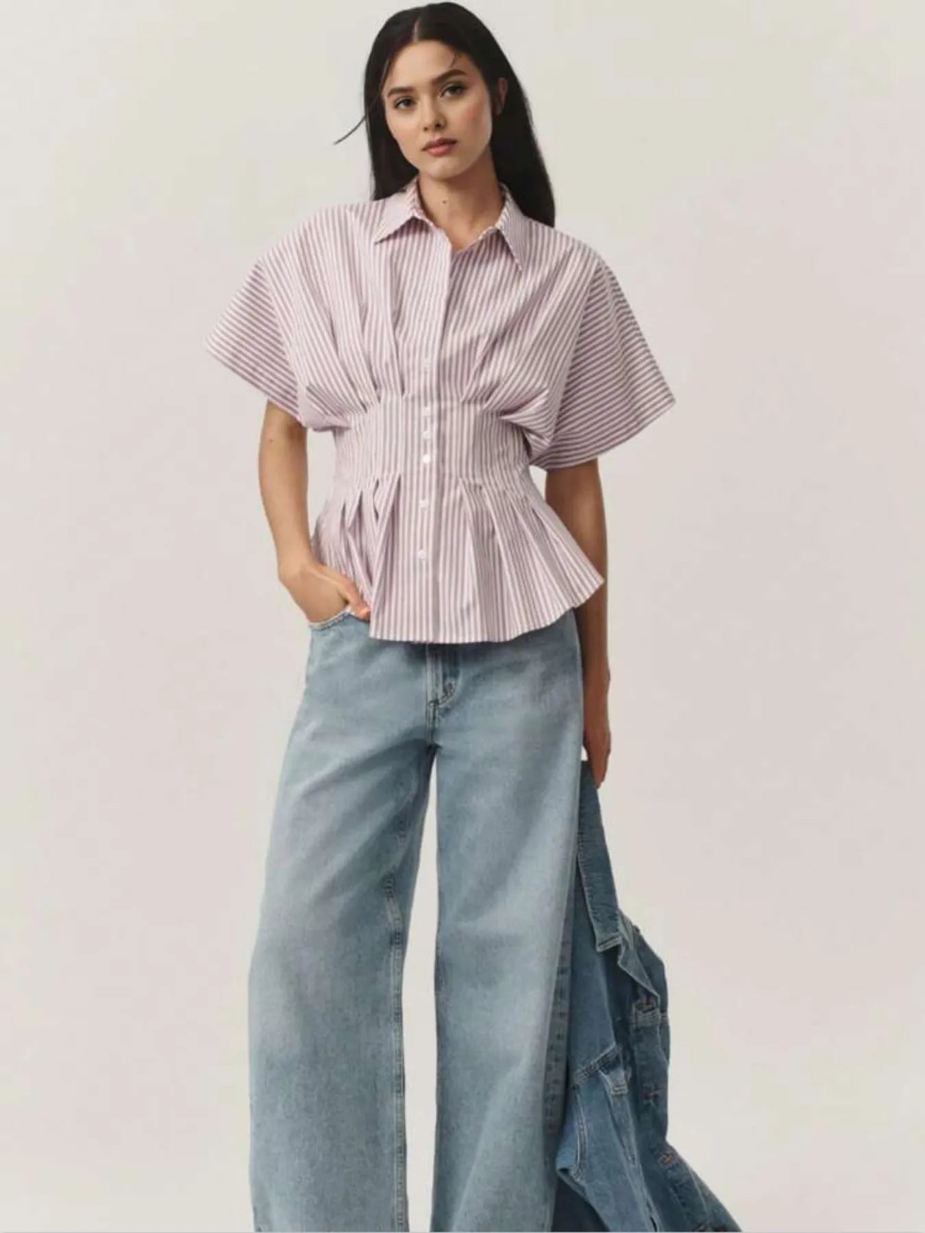 Striped Short Sleeve Button-Up Shirt.