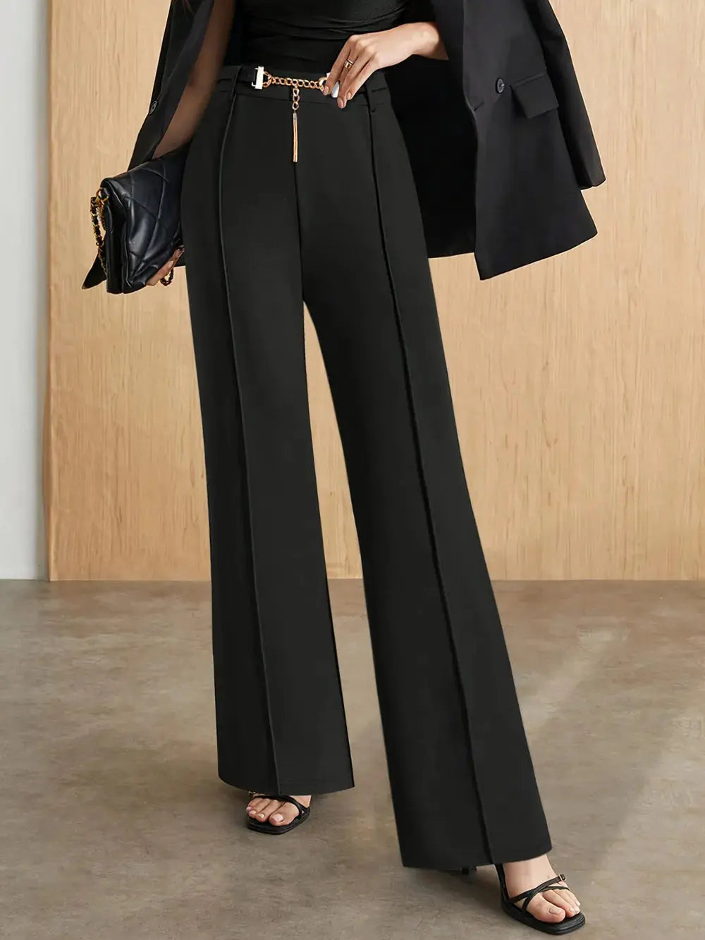 Chain Detail High Waist Pants.