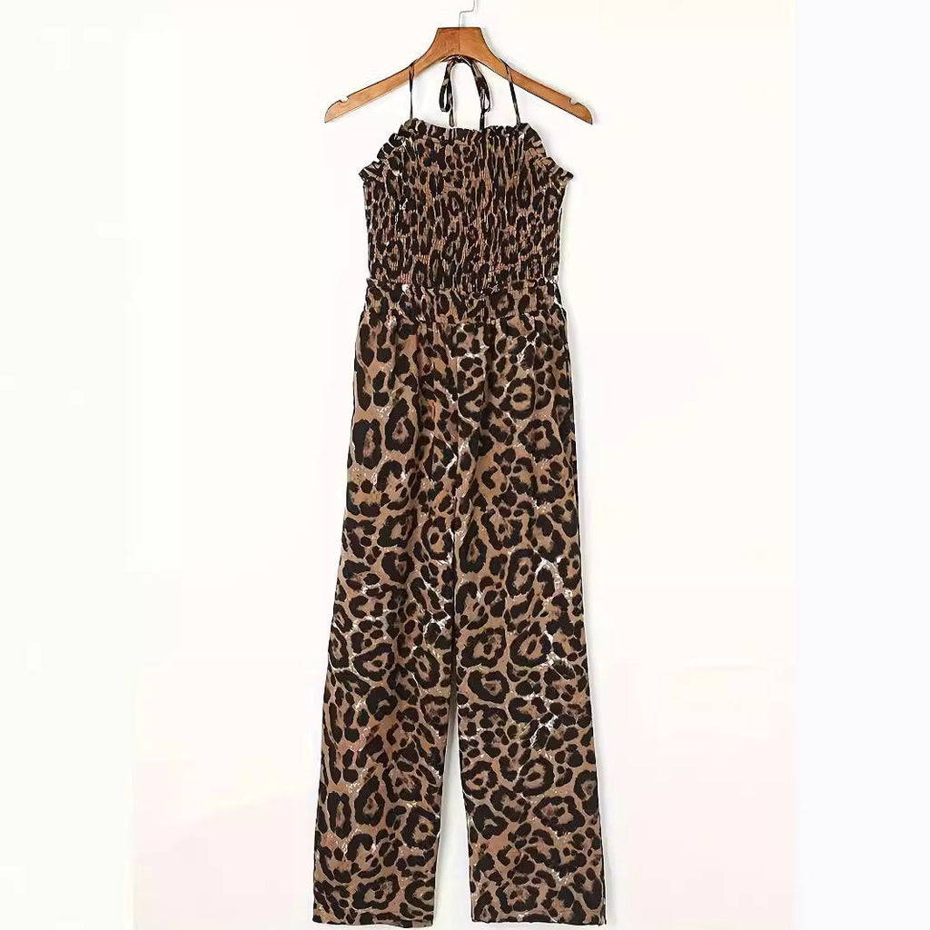 Women's Leopard Print Halter Backless Jumpsuit CJ