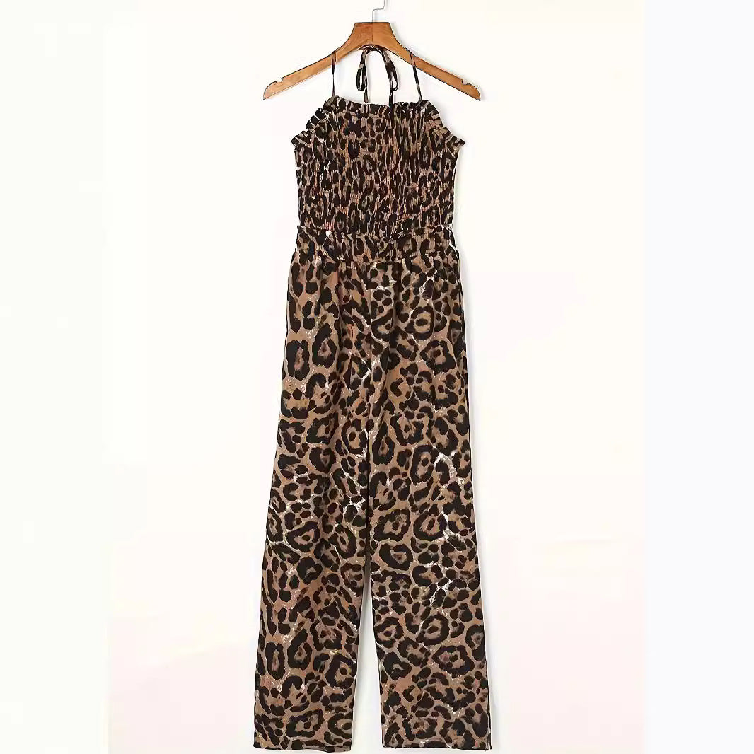 Women's Leopard Print Halter Backless Jumpsuit CJ
