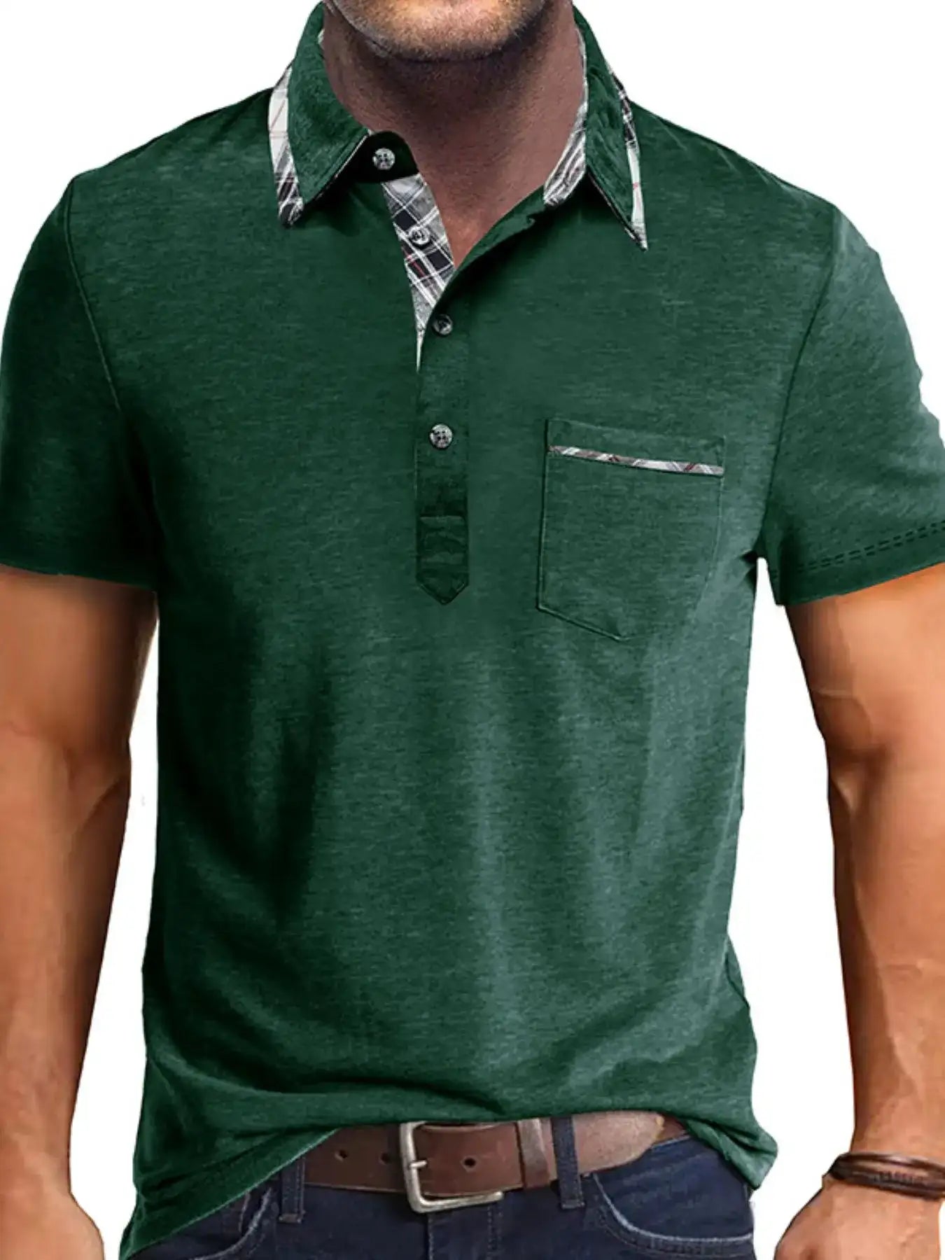 Men's Full Size Classic Plaid Collar Cotton Polo Shirt Plus Size.