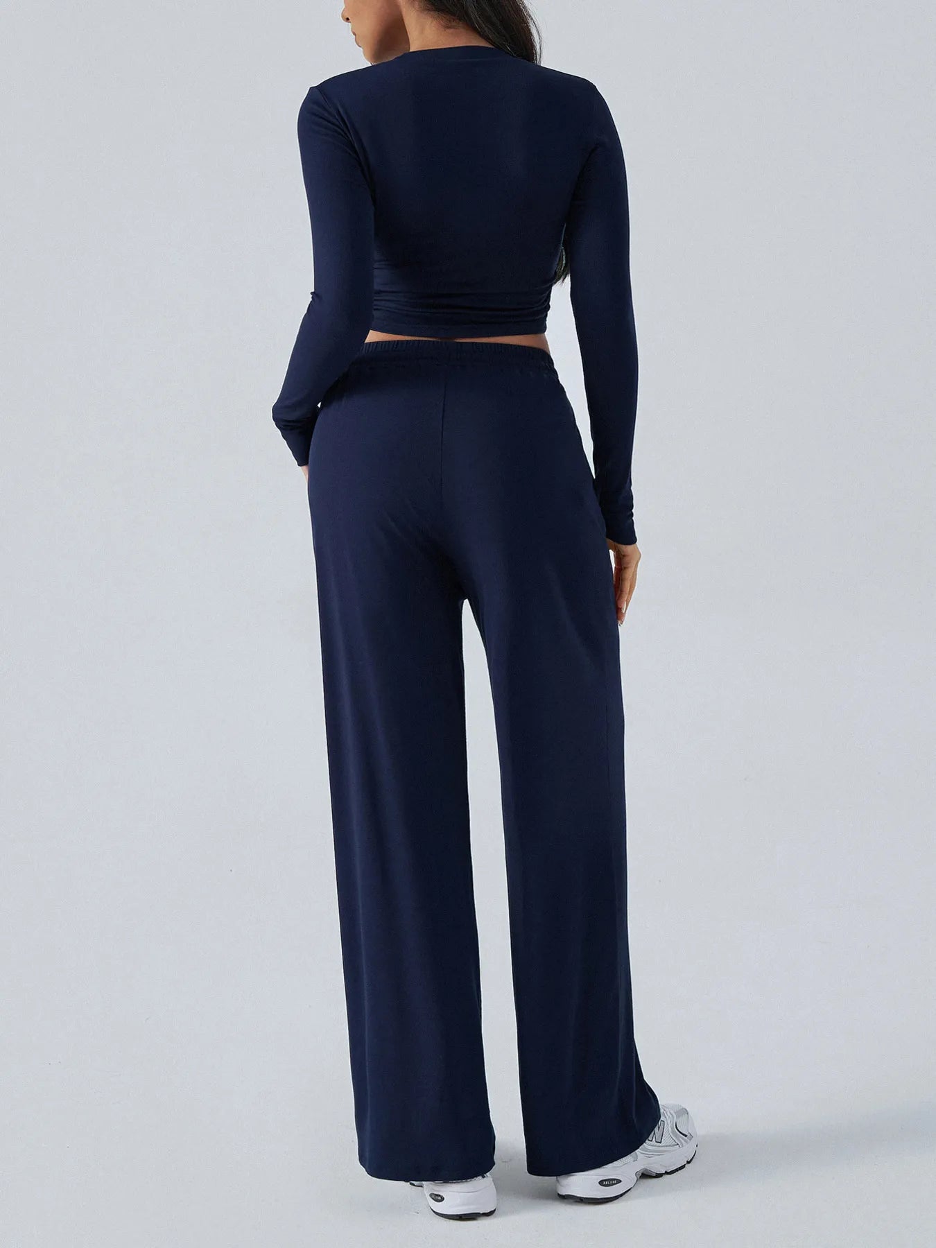 Round Neck Long Sleeve Top and Pants Set.