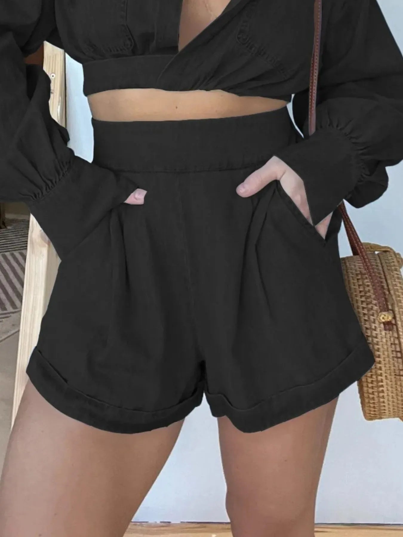 Long Sleeve Top and Shorts Denim Set Plus Size for women.