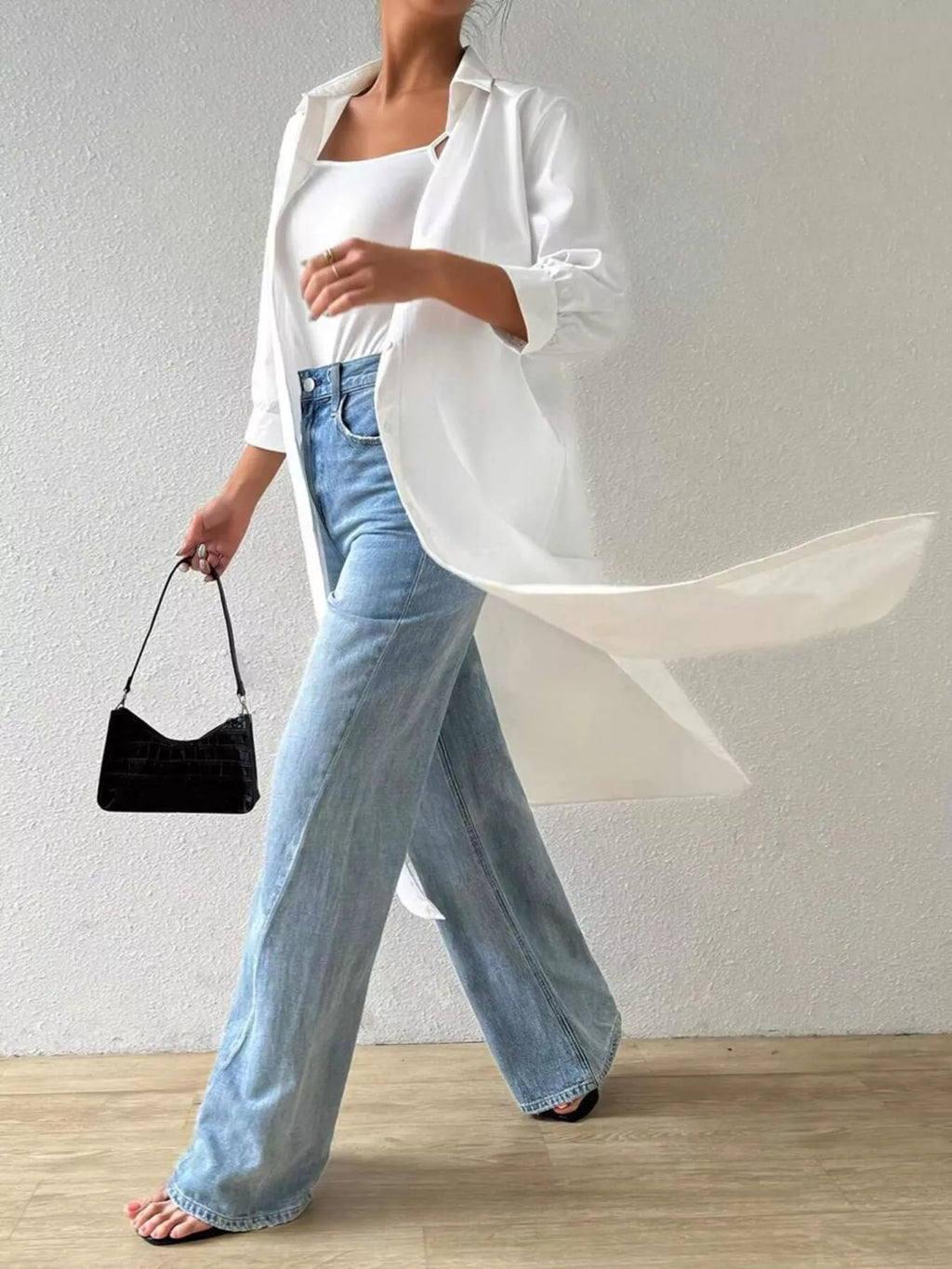 Button-Up Long Sleeve Longline Shirt.