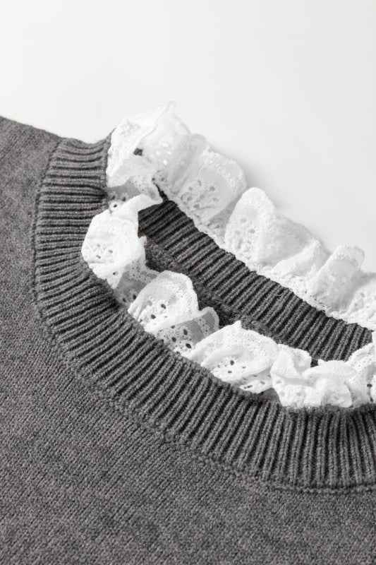 Lace Trim Patchwork Buttoned Cuff Sweater