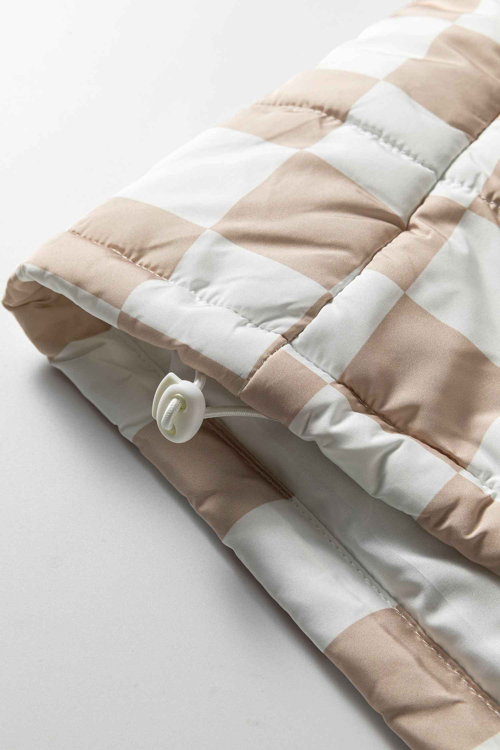 Khaki Contrast Plaid Quilted Button Zip Up Vest