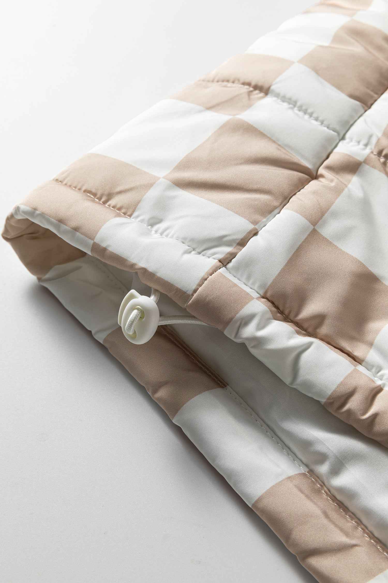 Khaki Contrast Plaid Quilted Button Zip Up Vest