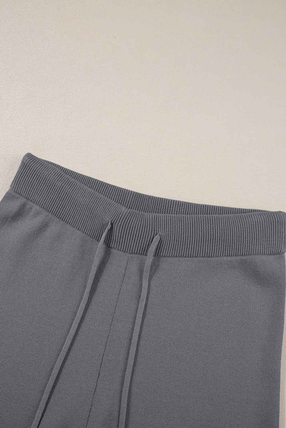 Medium Grey Contrast Trim Half Sleeve Top Drawstring Pants Loose 2pcs Sweater Suit
