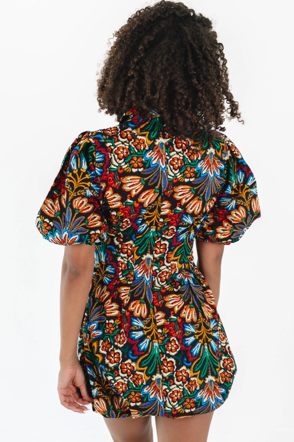 Multicolour Floral Puff Short Sleeve Shirt Mini Dress Dear-Lover Dropshipping