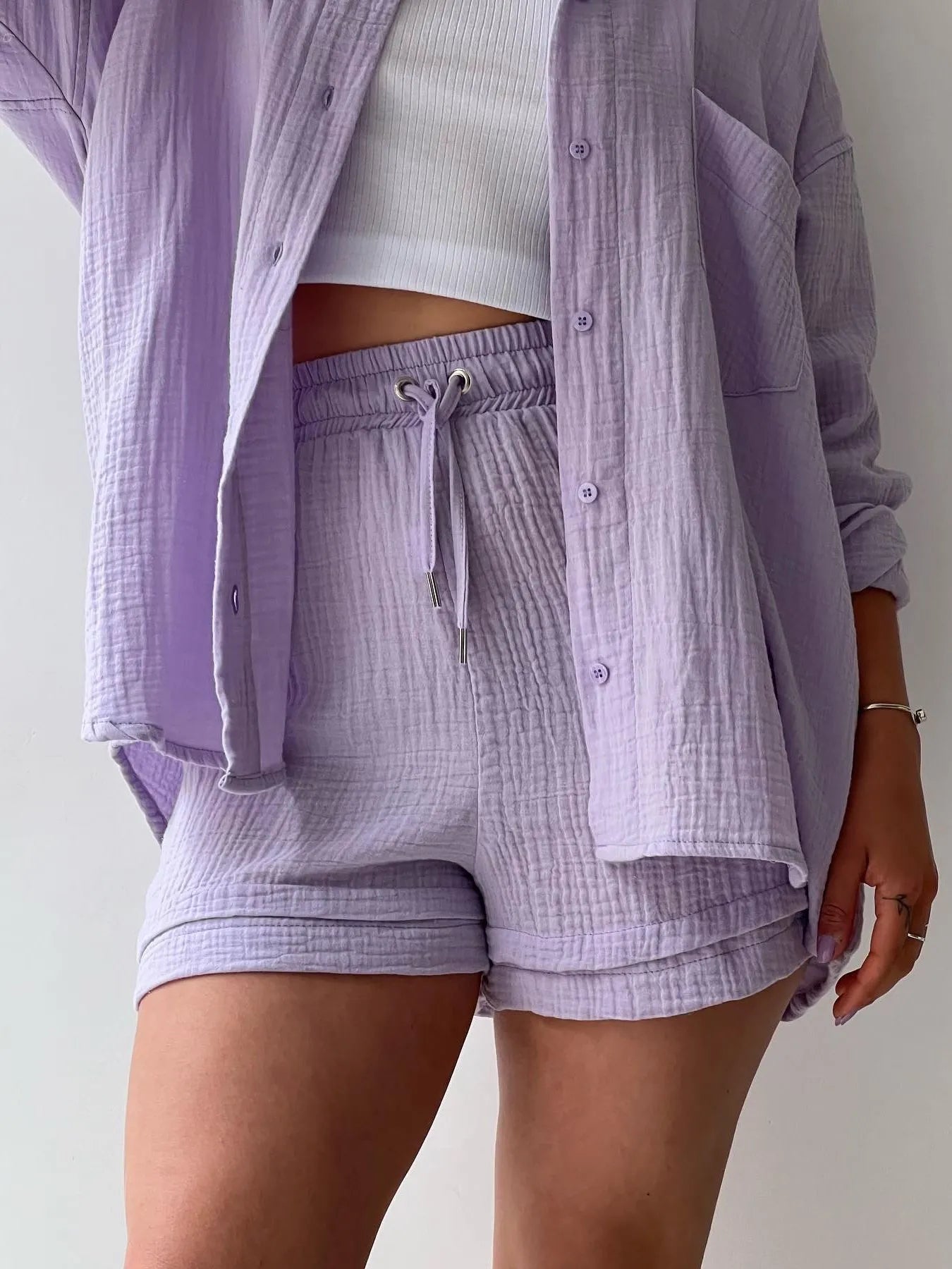Button Up Shirt and Shorts Set for women.