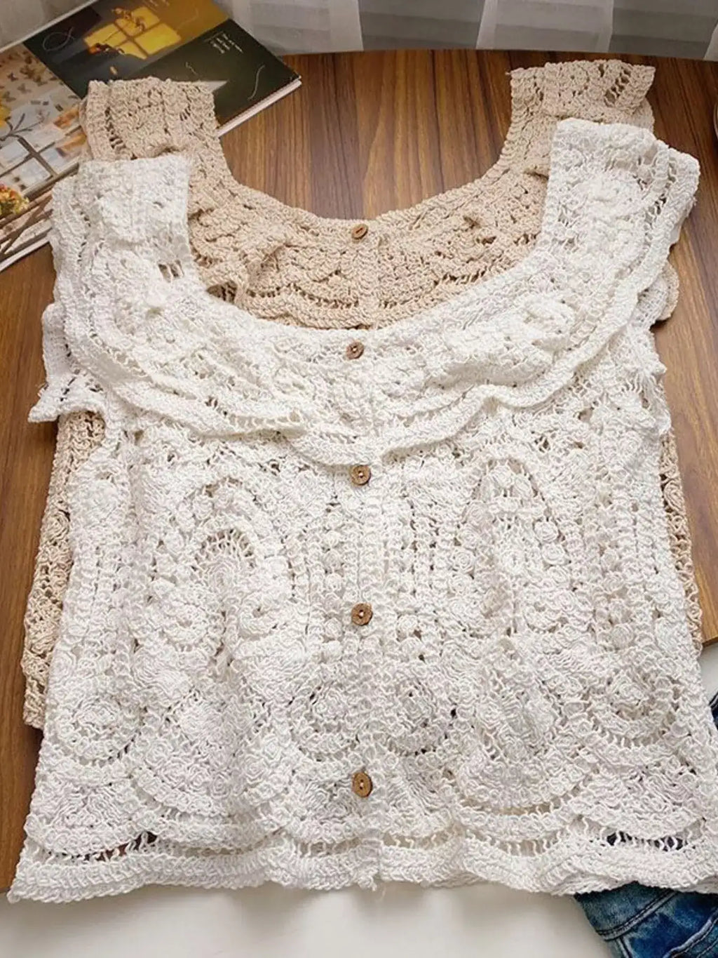 Crochet Lace Button Up Cardigan.
