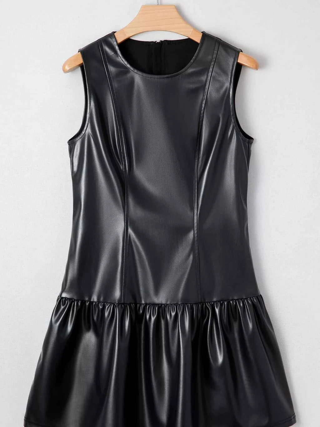 Faux Leather Ruffle Hem Sleeveless Mini Dress