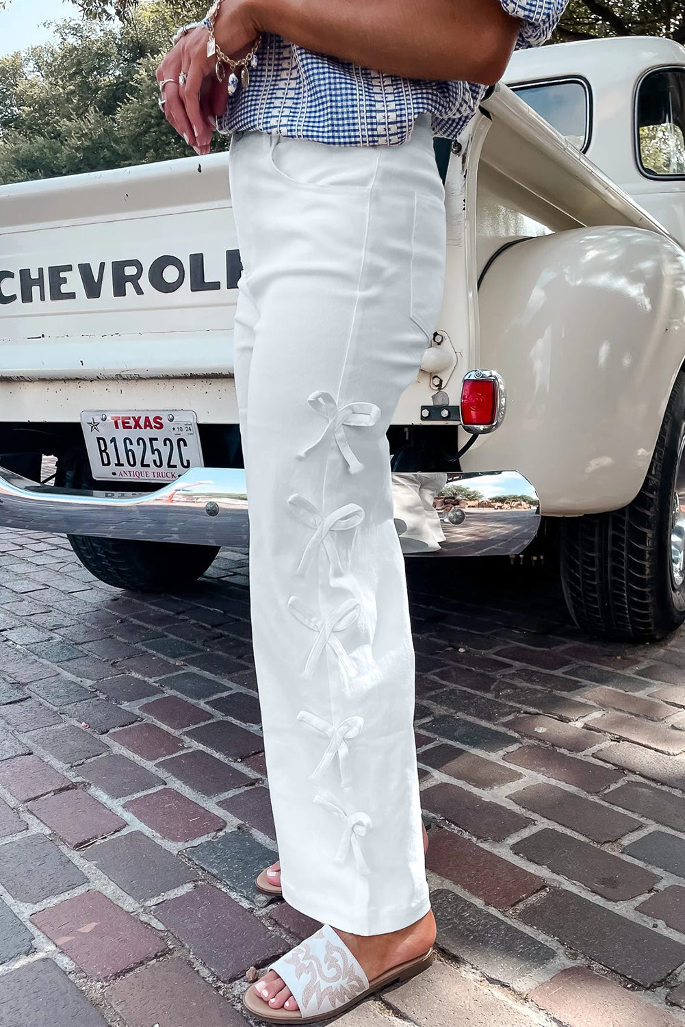 White Bow Knot Side Detail Straight Leg Loose Jeans Dear-Lover Dropshipping