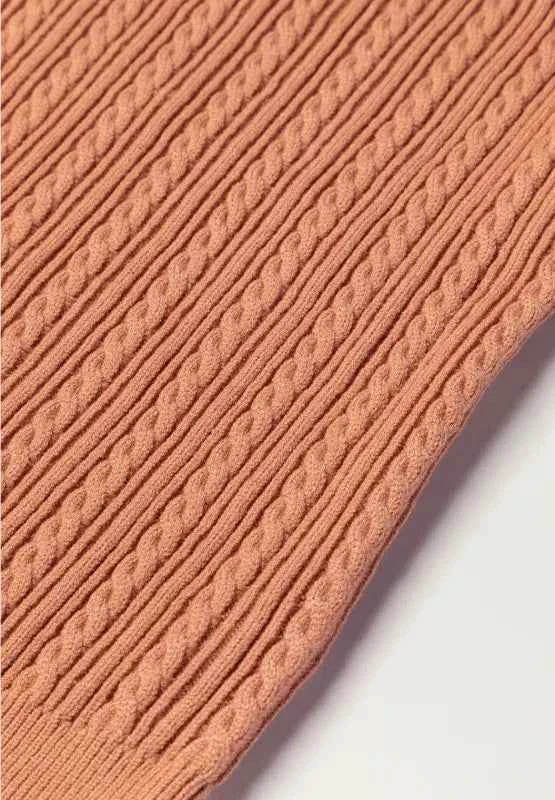 Cable Knit Round Neck Flounce Sleeve Sweater.