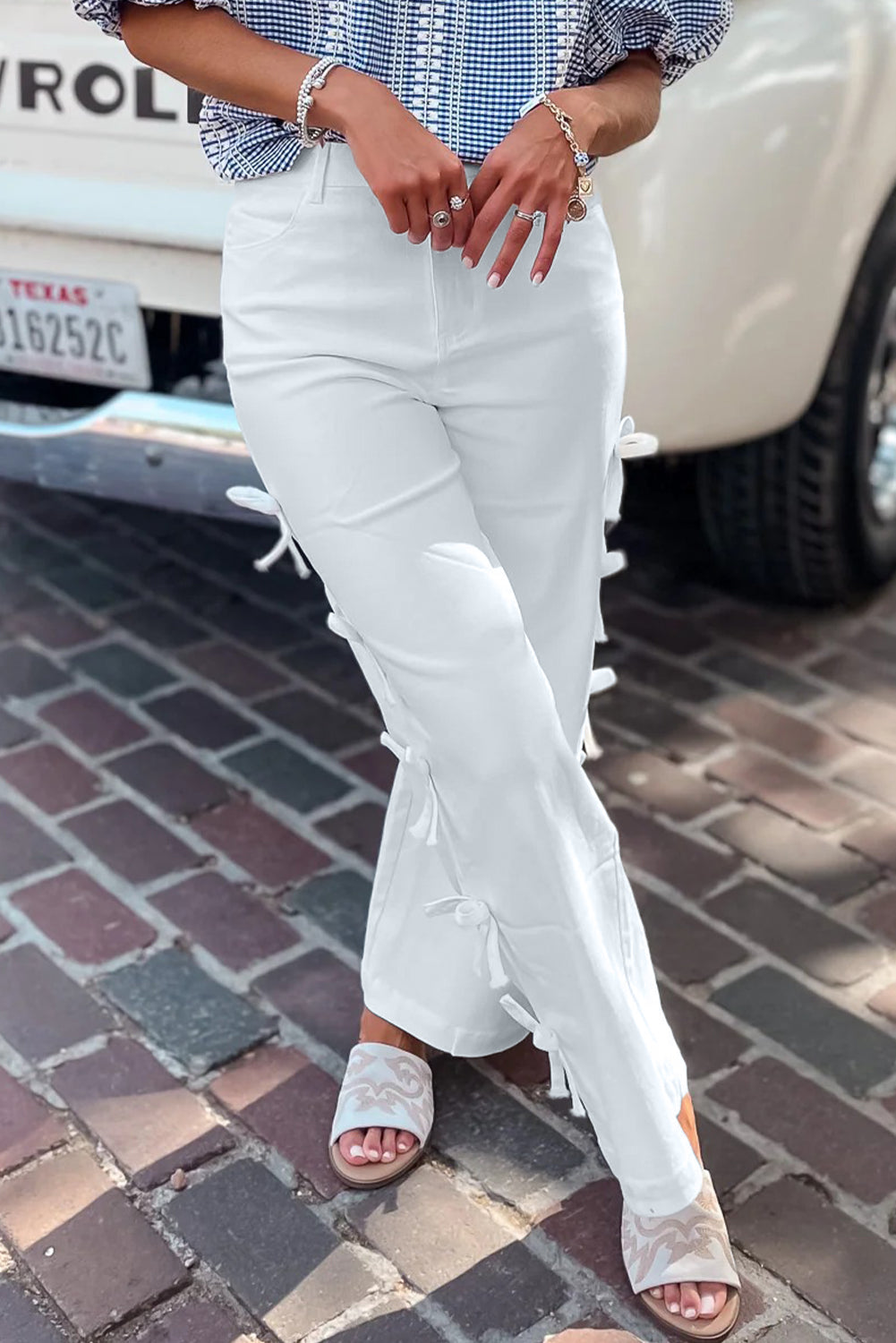 White Bow Knot Side Detail Straight Leg Loose Jeans Dear-Lover Dropshipping