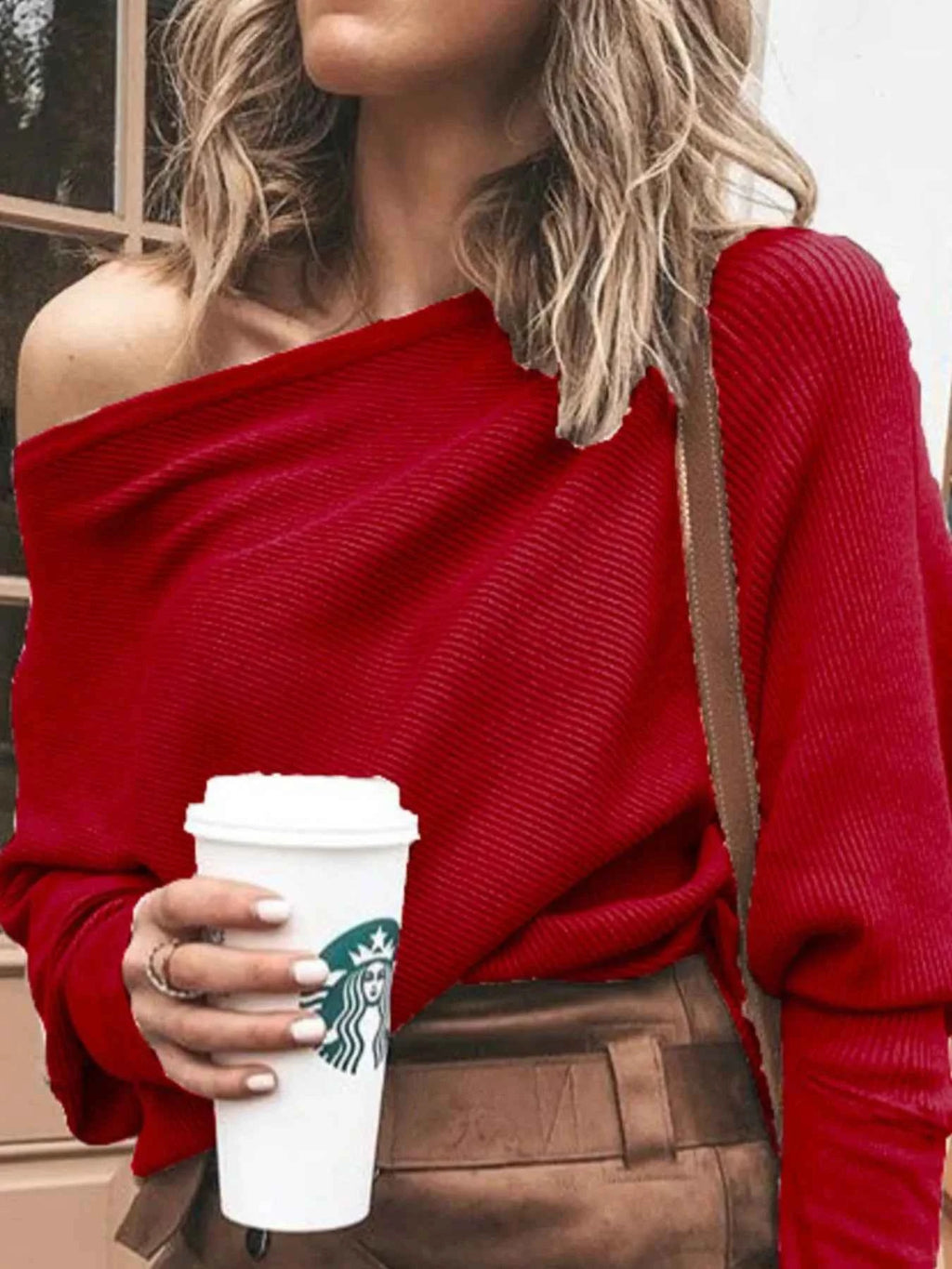 Full Size One-Shoulder Ribbed Sweater Plus Size.