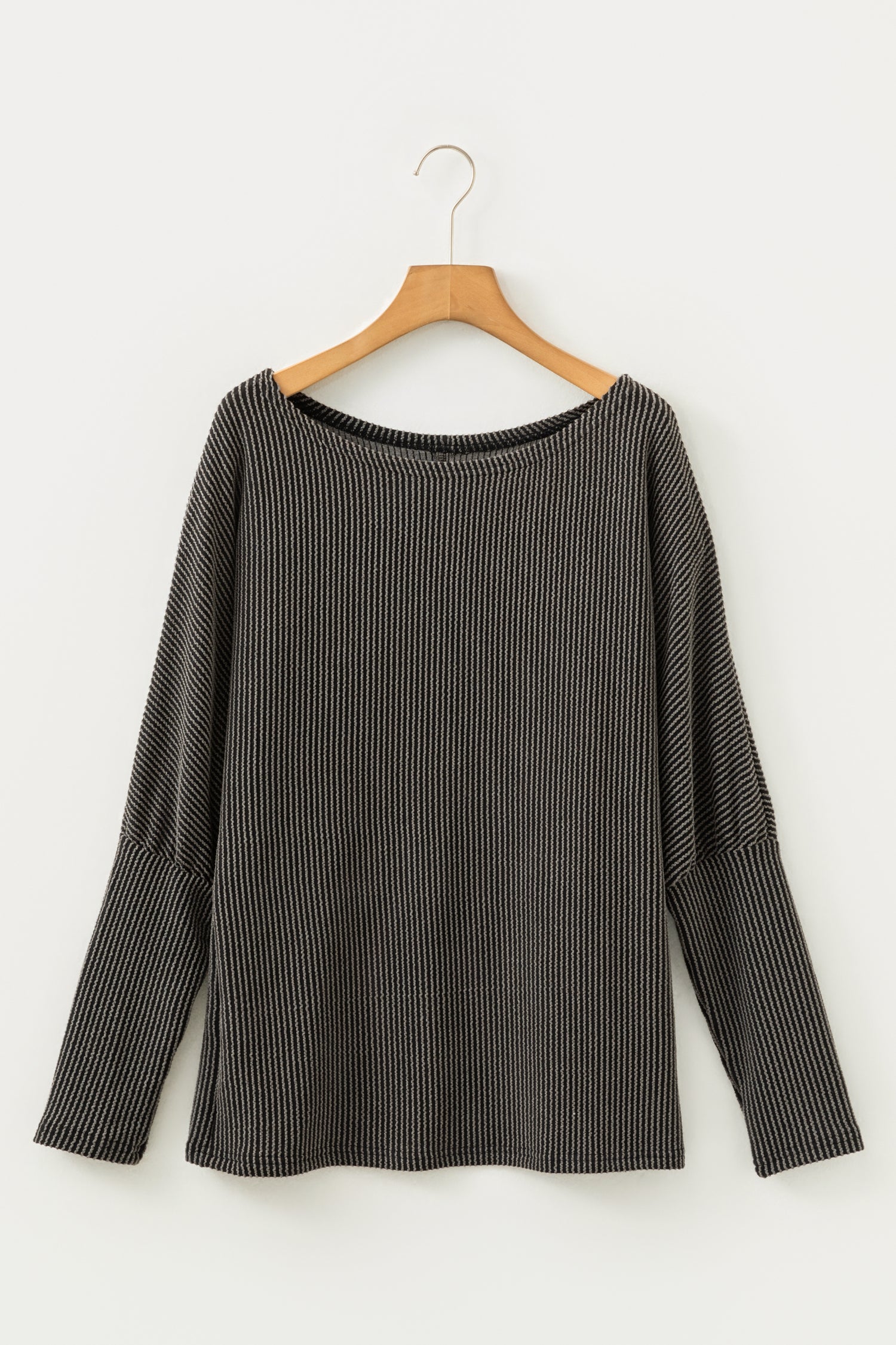 Carbon Grey Twisted Ribbed Dolman Long Sleeve Top