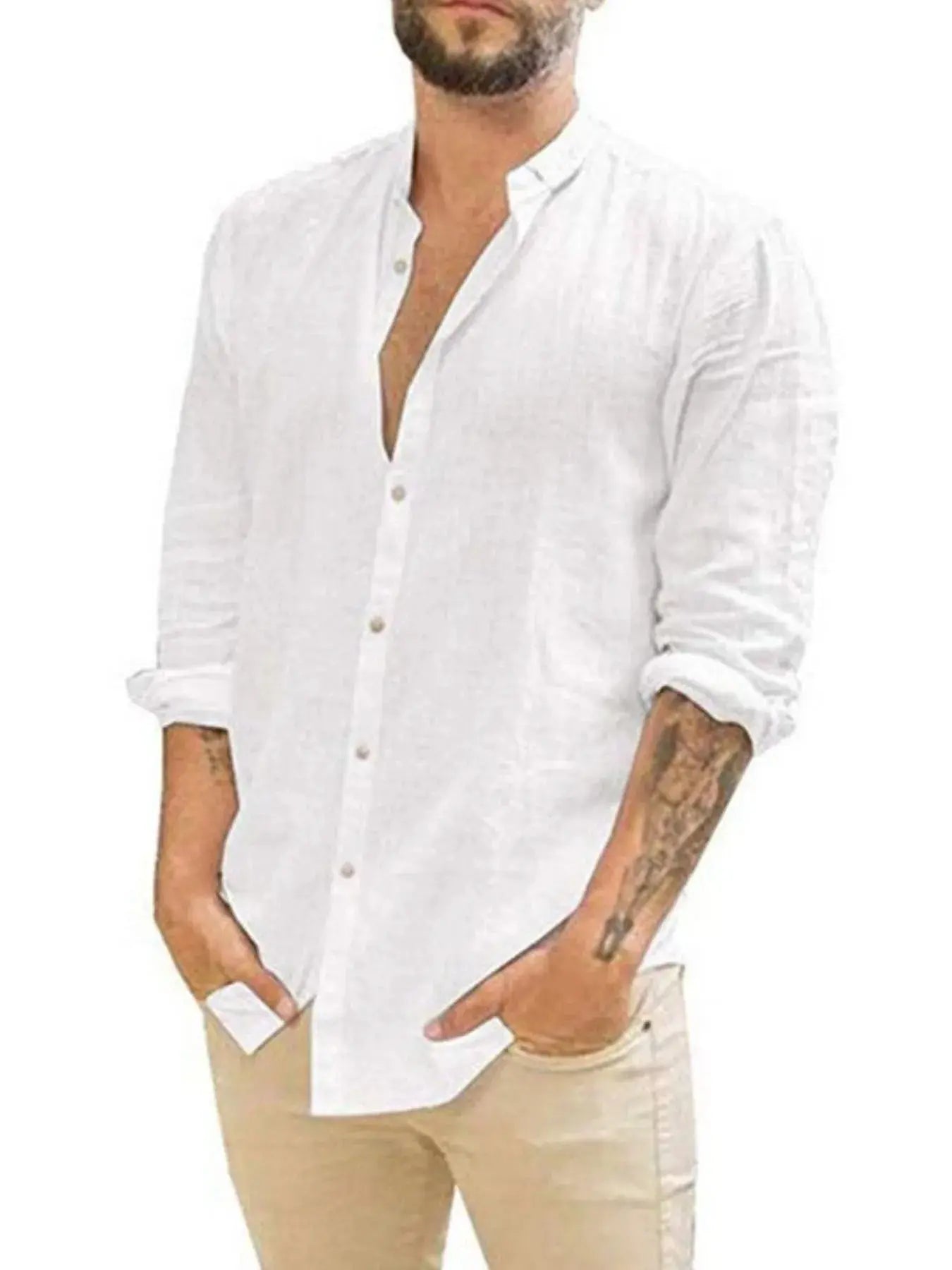 Men's Full Size Casual Linen Button Down Shirt Plus Size.