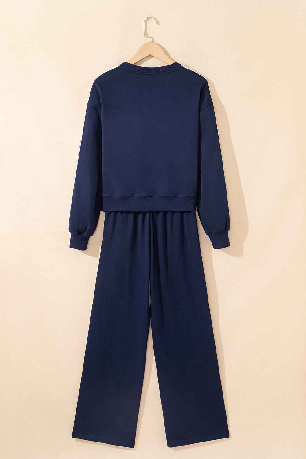 Dirty blue Varsity Striped Detail Crewneck Pullover Elastic Sweatpants 2pcs Outfit